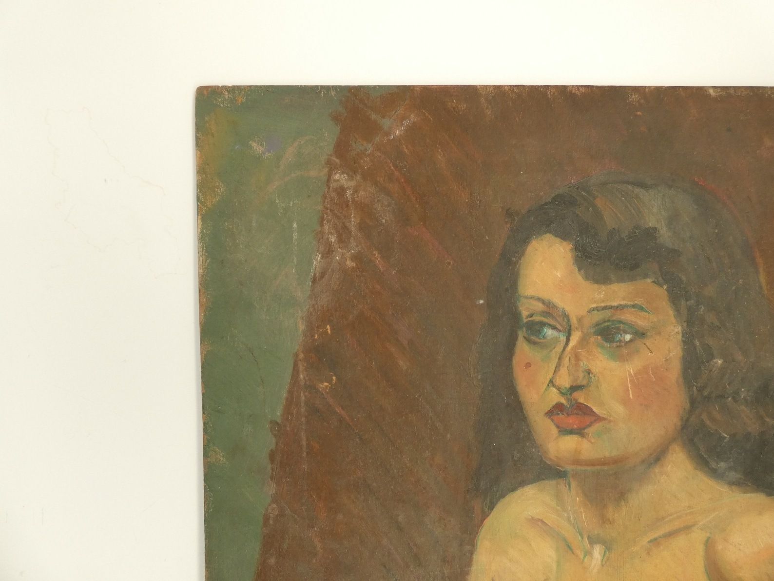French Vintage Nude Oil Portrait Woman Portrait Bohemian photo for sale