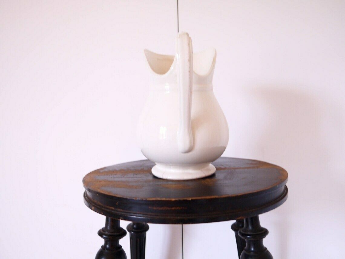 French Ironstone Pitcher White French Vintage Jug Sarreguemines French Server, French Tabletop photo Home Decor