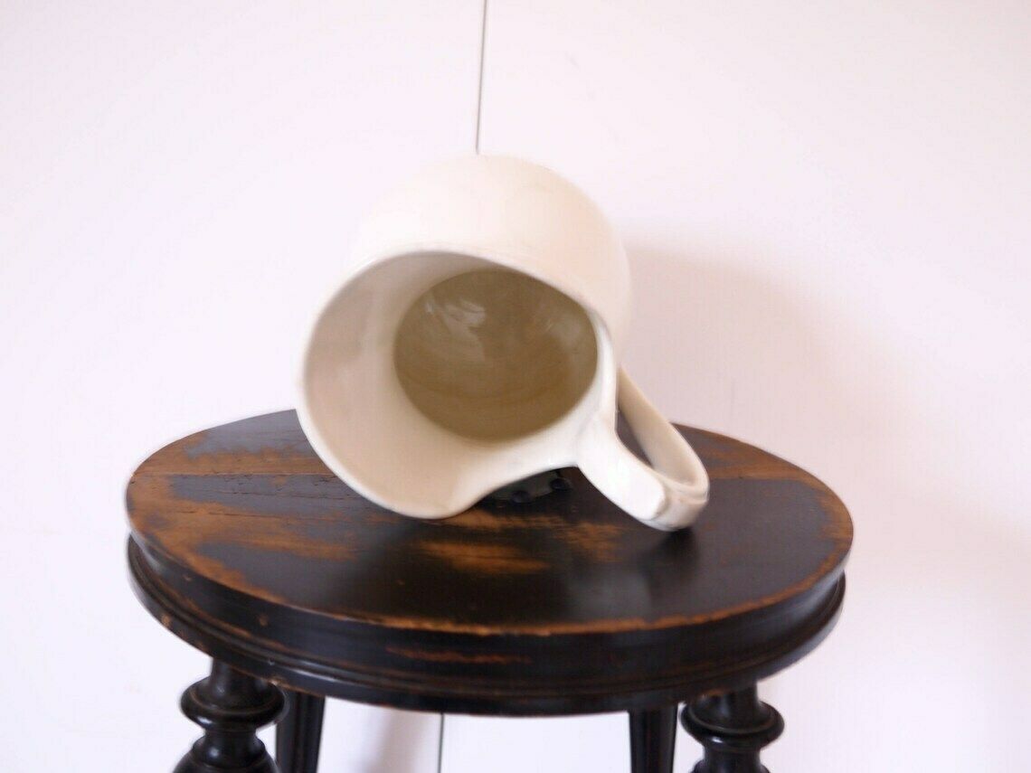 French Ironstone Pitcher White French Vintage Jug Sarreguemines French Server, French Tabletop photo vinterior