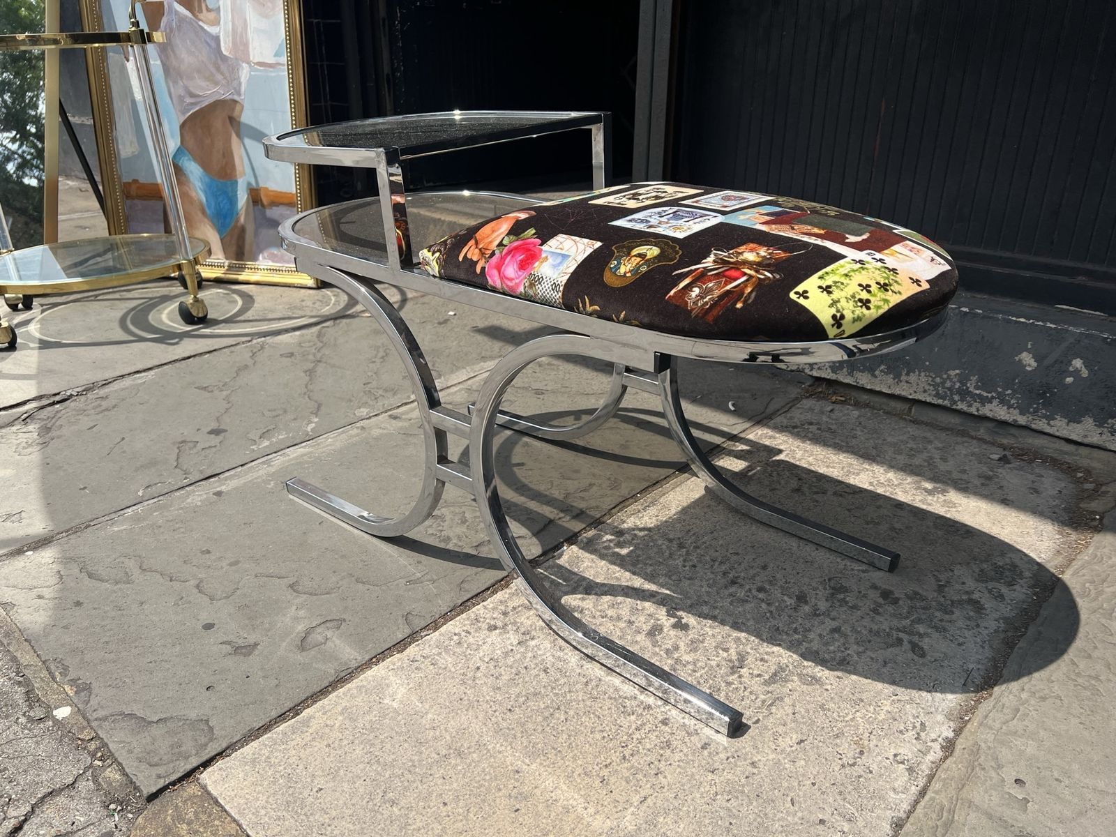 1960s Chrome Glass Telephone Table