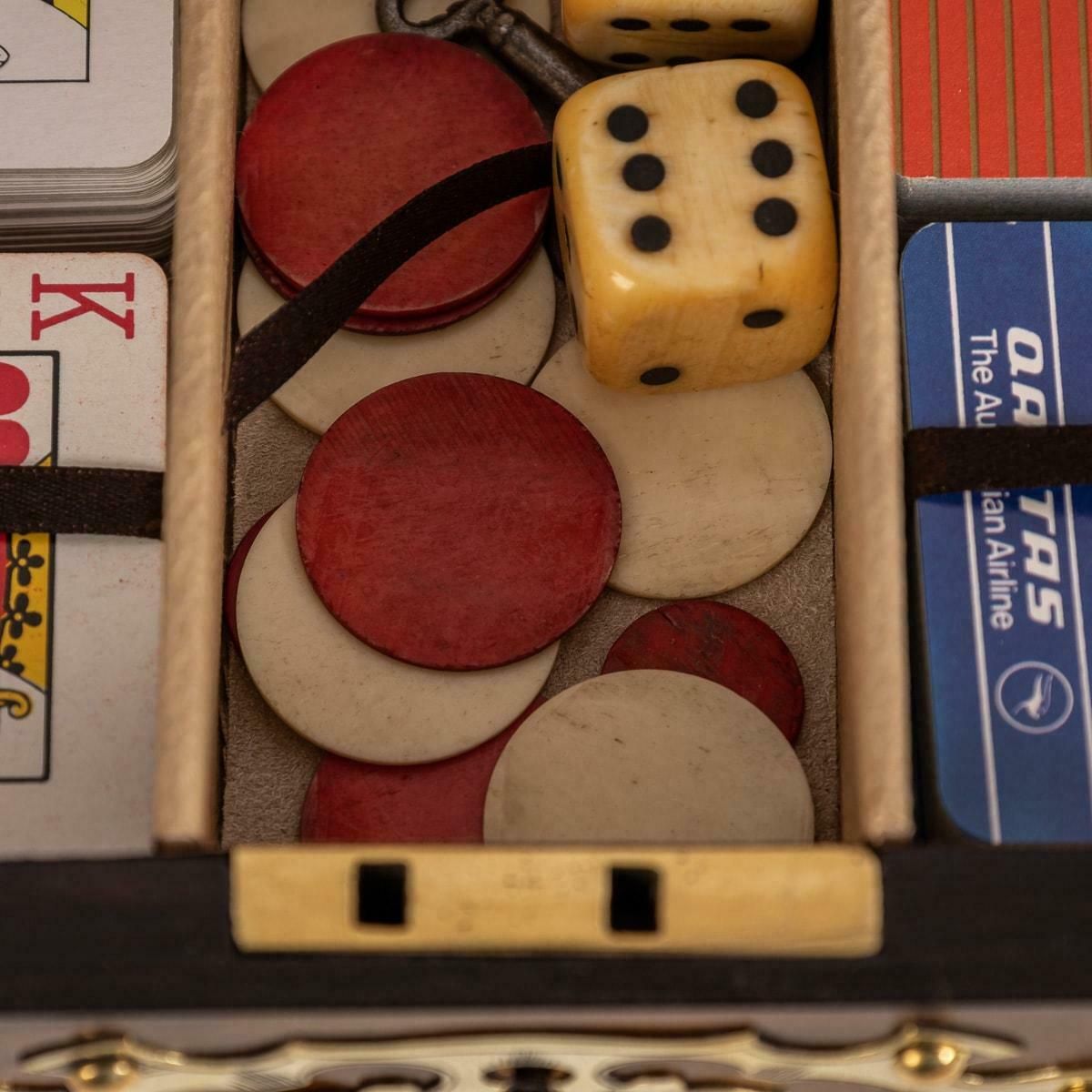 19th Century Victorian Walnut & Brass Card Games Box, C.1890 photo buy