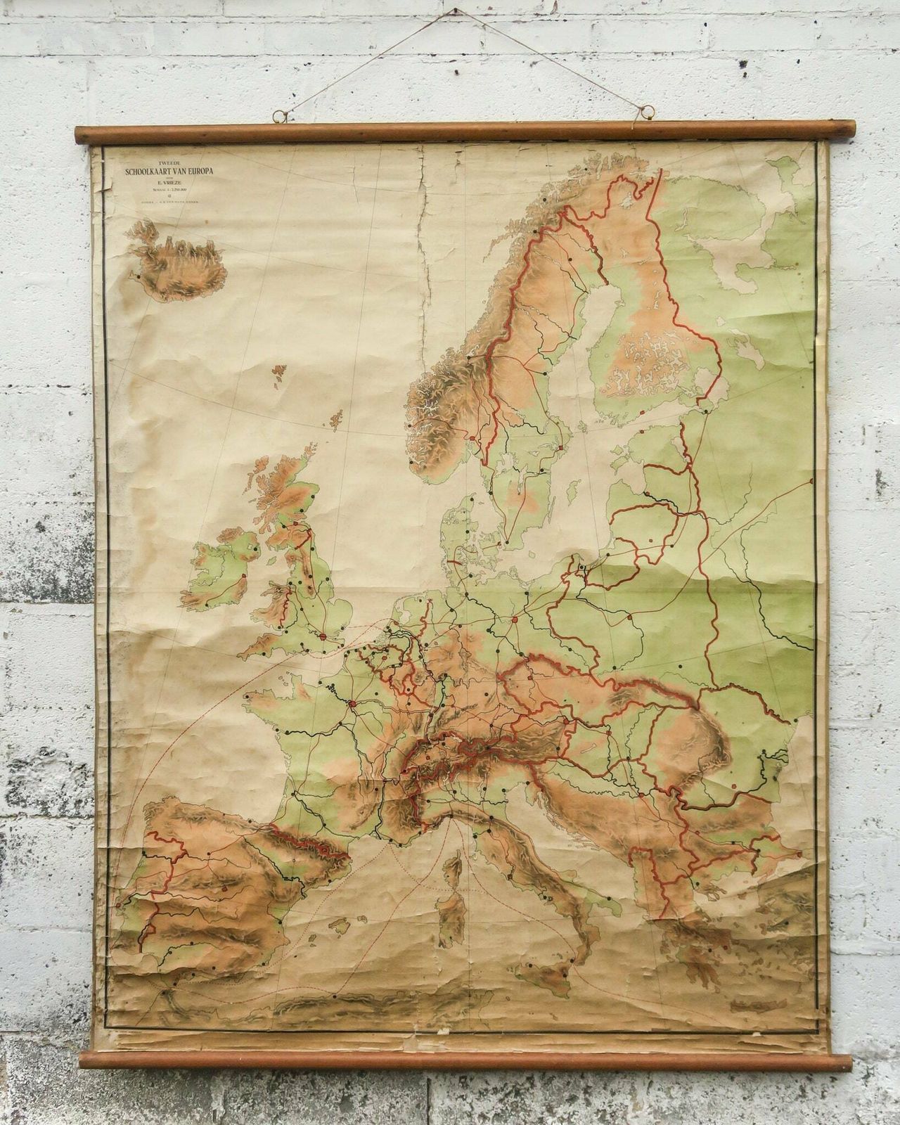 Original Huge Large Vintage Dutch Educational School Wall Chart Europe European Continent Vrieze Map Beautiful