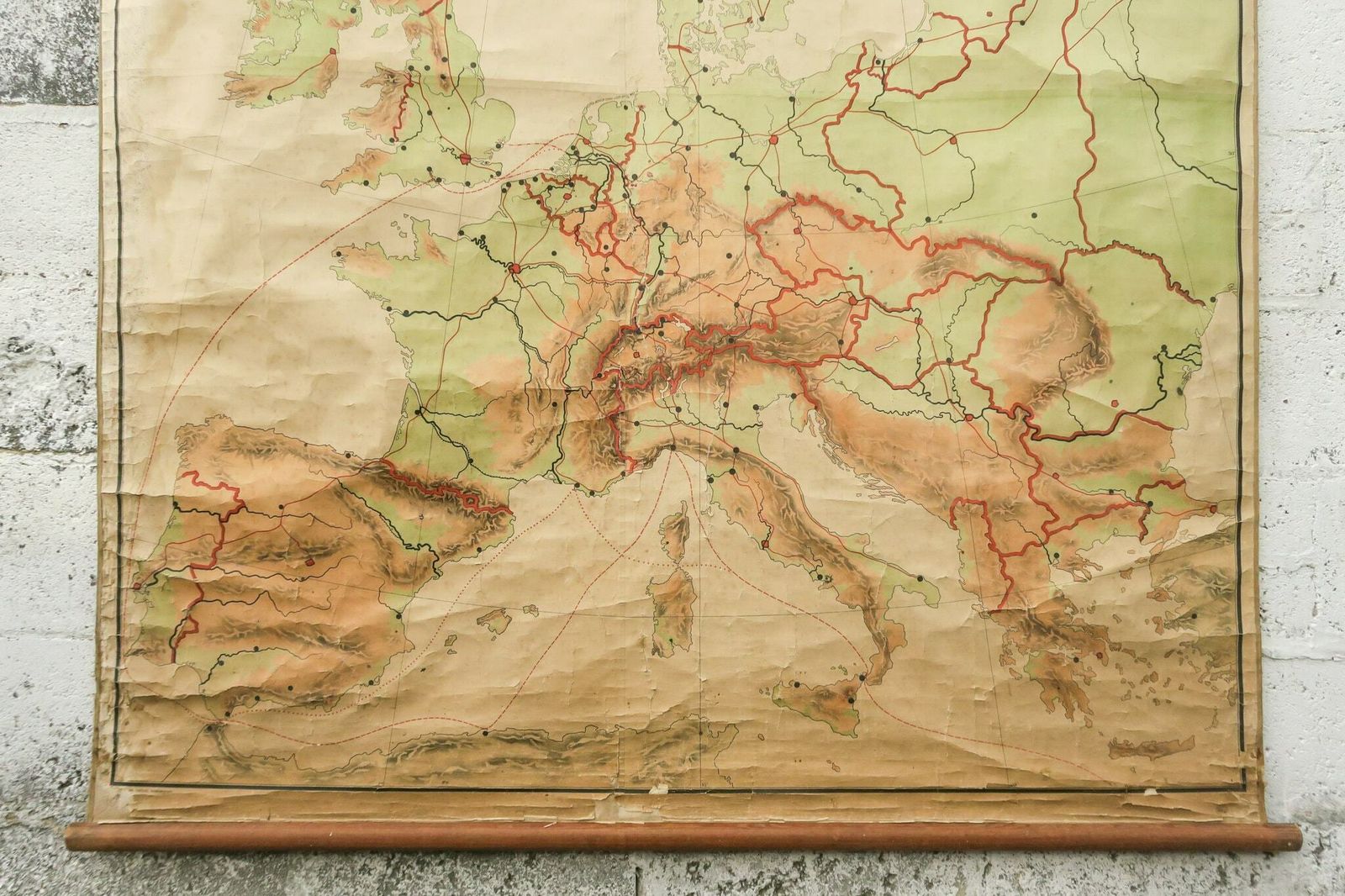 Original Huge Large Vintage Dutch Educational School Wall Chart Europe European Continent Vrieze Map Beautiful photo for sale