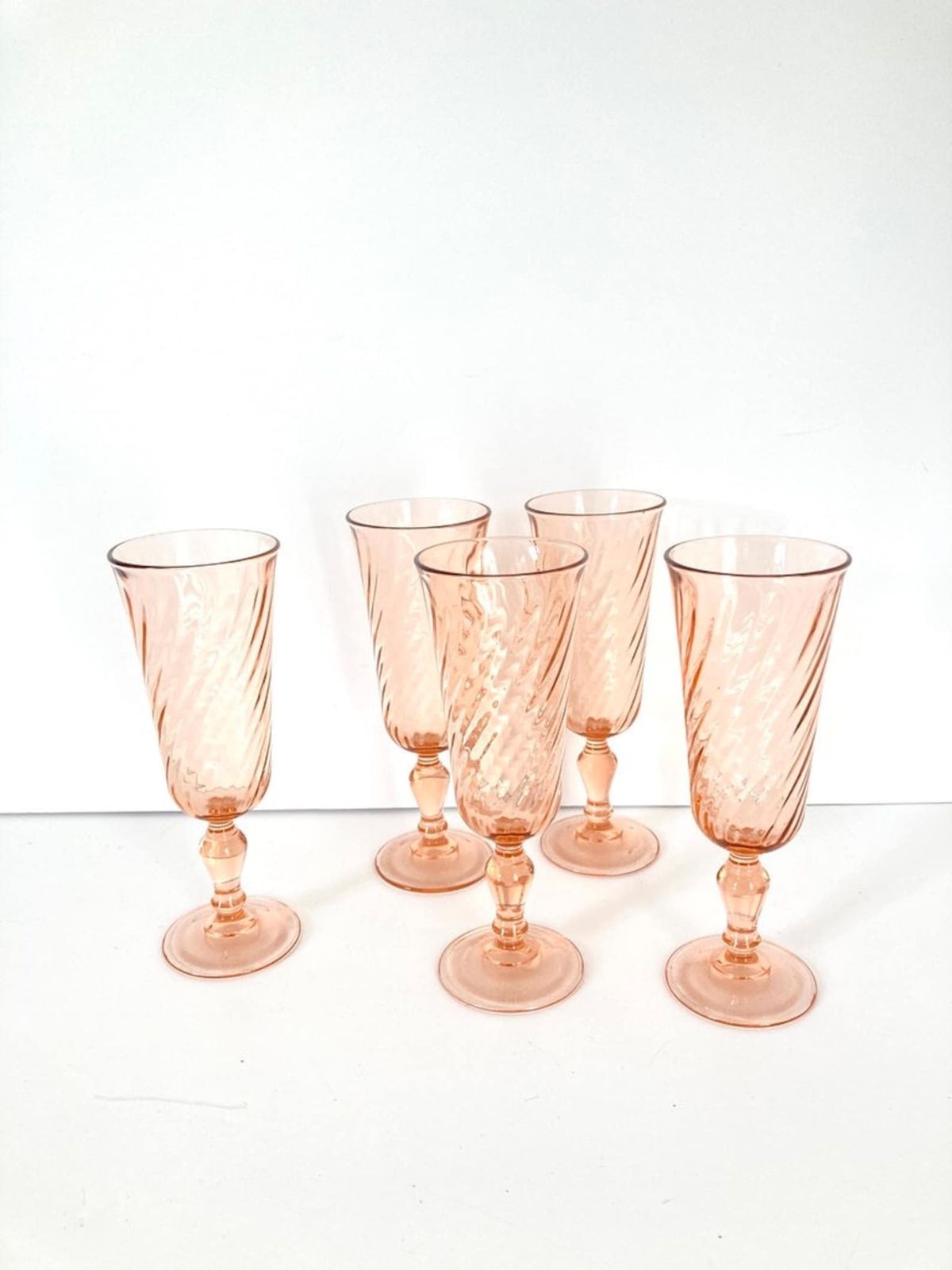 French Vintage Set Of 5 Rosalind Pink Blush French Arcoroc Champagne Glasses photo furniture