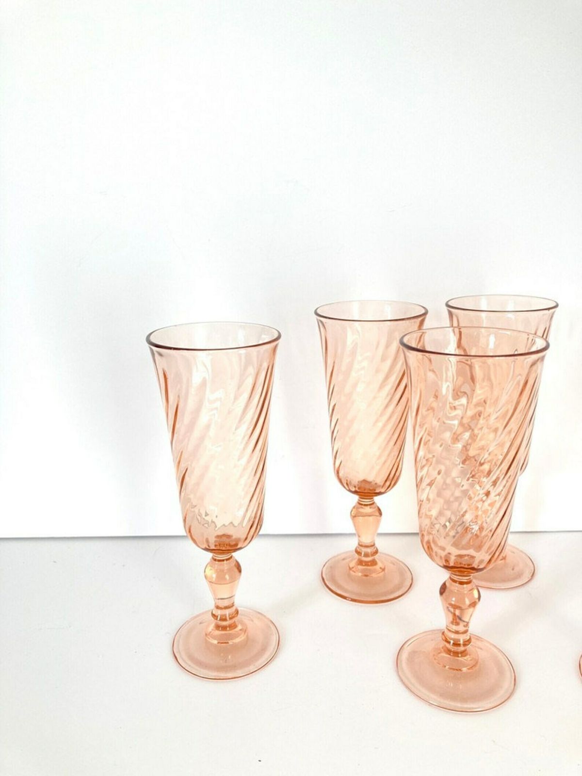 French Vintage Set Of 5 Rosalind Pink Blush French Arcoroc Champagne Glasses photo for sale