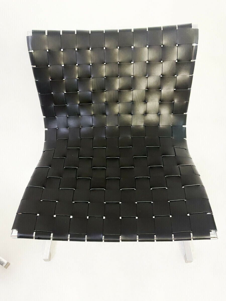 Pair Of Black Leather & Chrome Lounge Chairs By Ross Littell For Icf photo Furniture