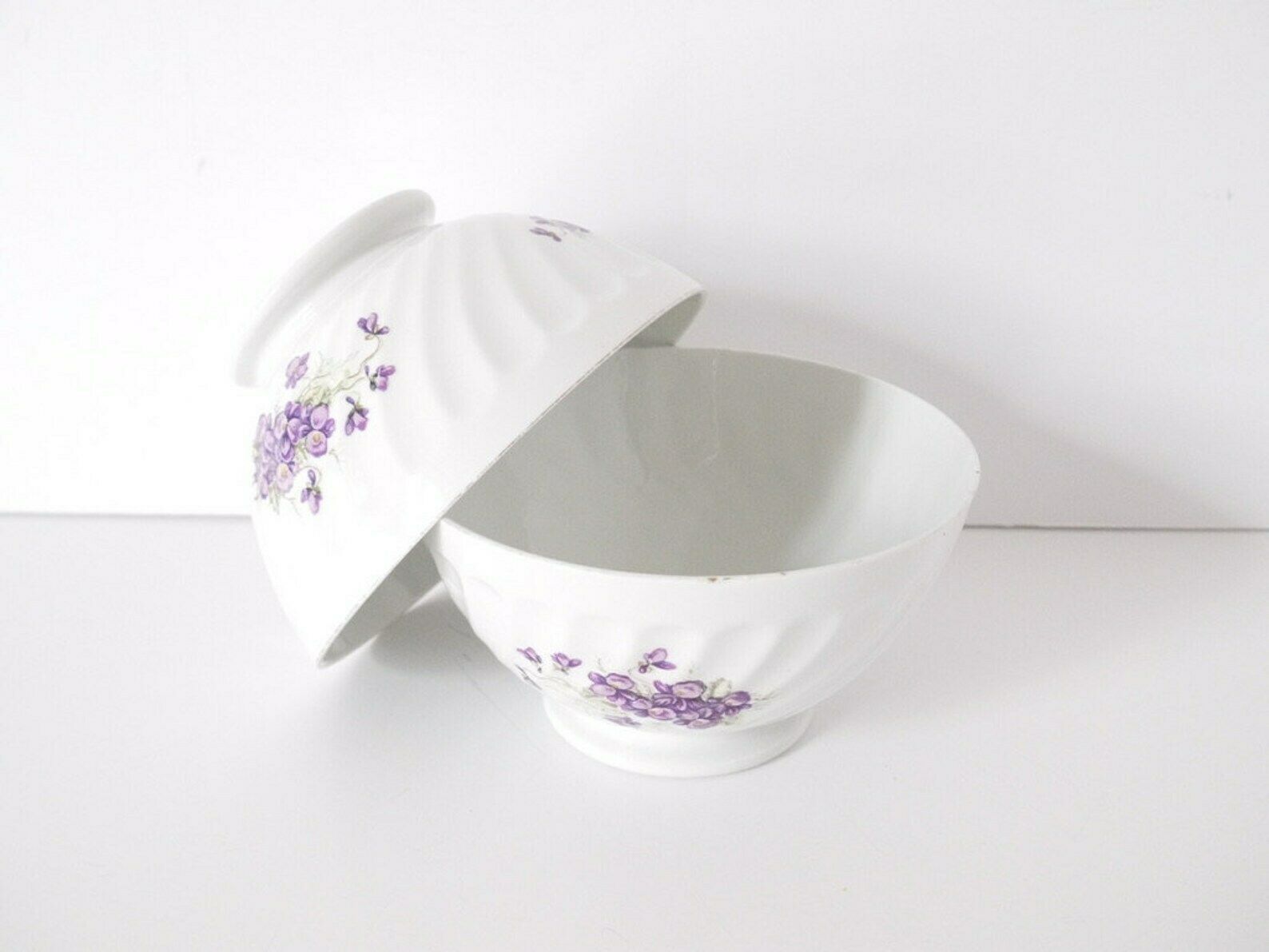 French Cafe Au Lait Bowls Set Of Two (2) Floral Lilac Porcelain photo for sale