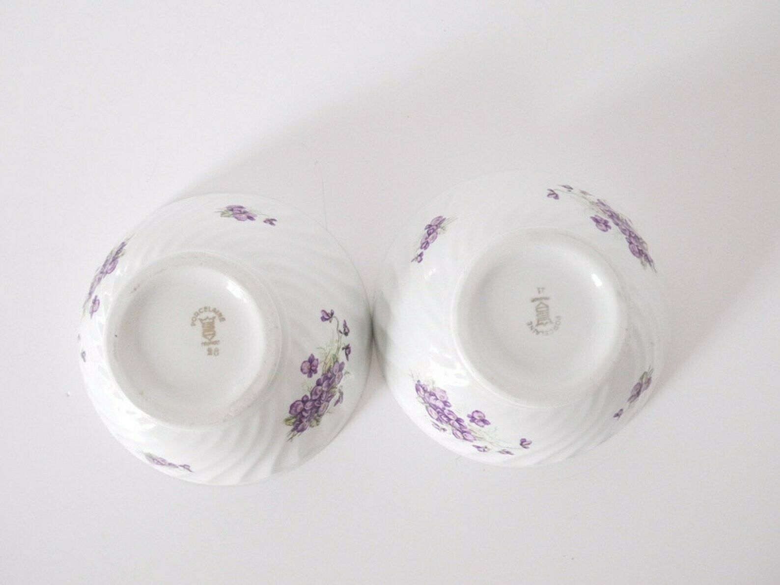 French Cafe Au Lait Bowls Set Of Two (2) Floral Lilac Porcelain photo buy