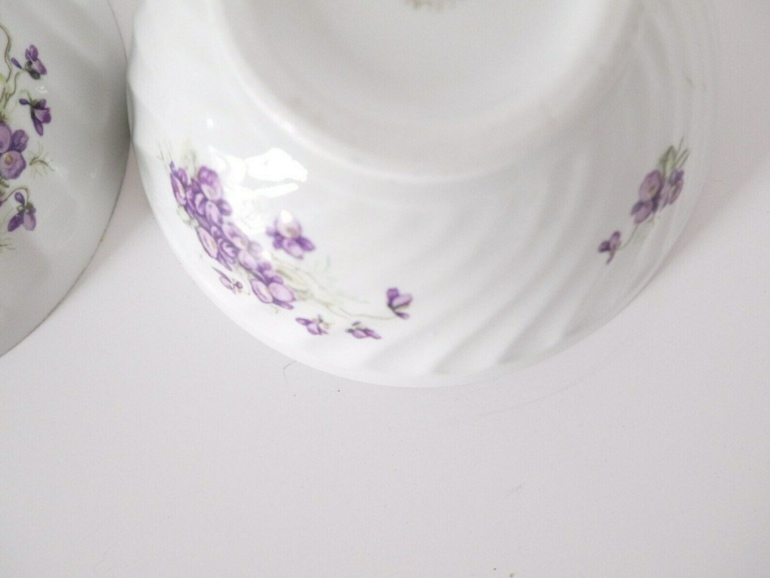 French Cafe Au Lait Bowls Set Of Two (2) Floral Lilac Porcelain photo vintage