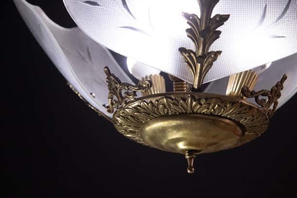 Elegant Italian Vintage Art Decò Glass And Brass, 1950s photo Lighting