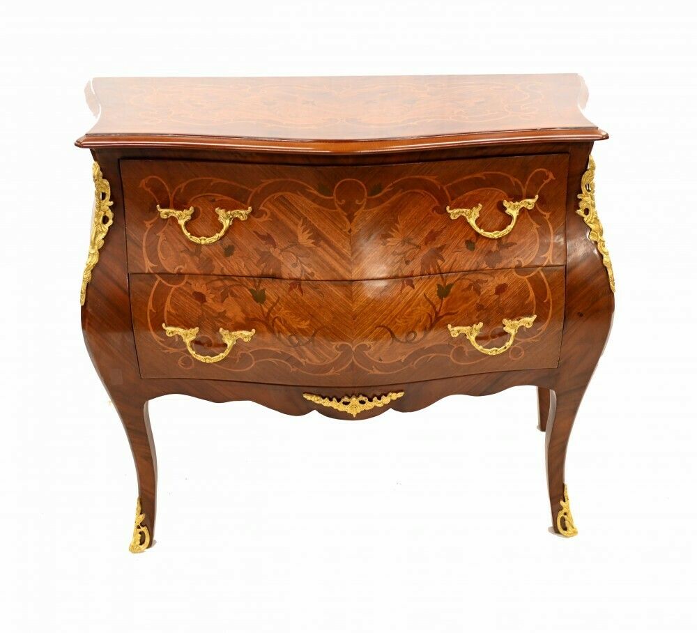 French Bombe Commode Marquetry Inlay Chest Drawers photo furniture