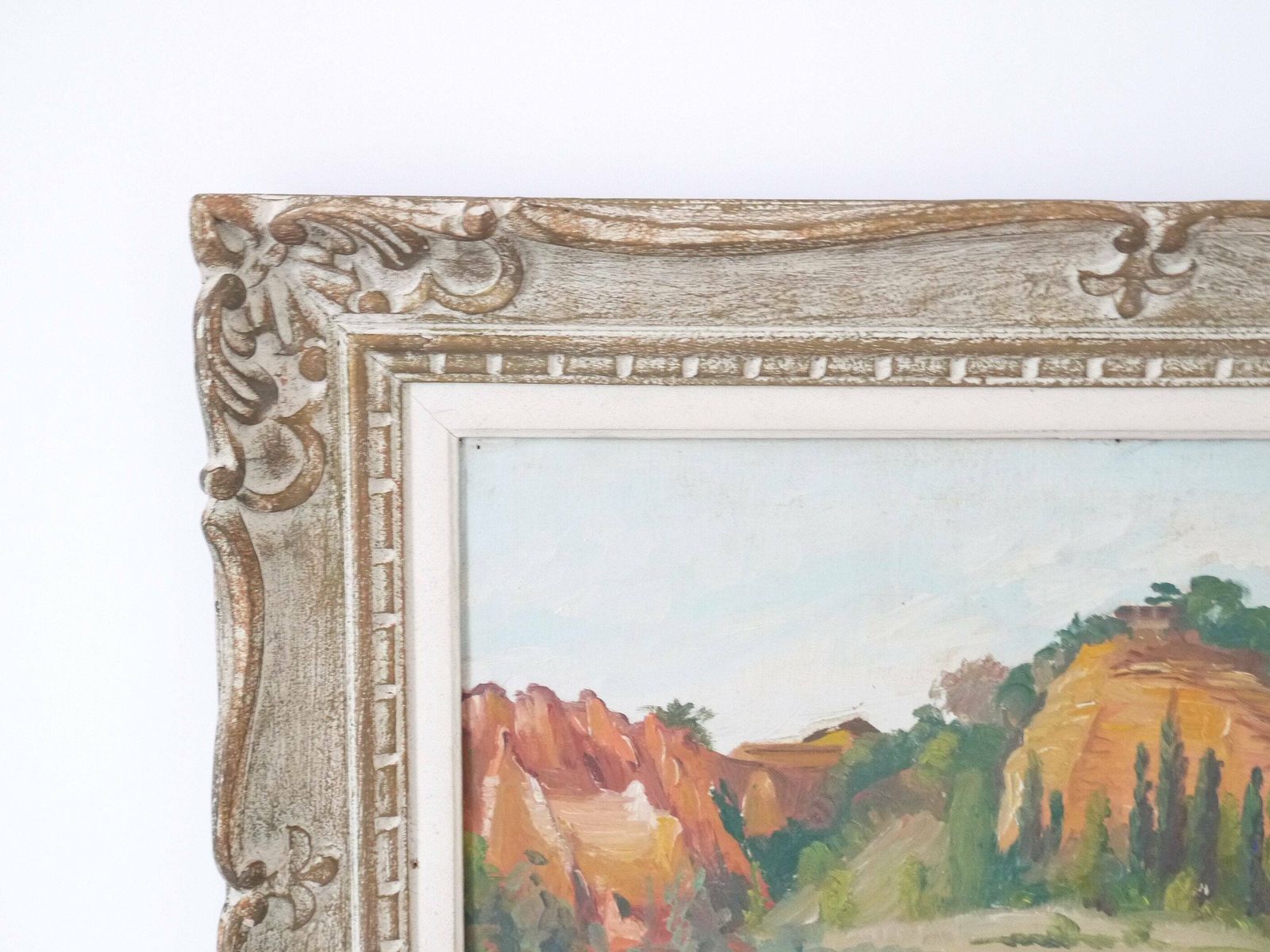 French Vintage Mountain Landscape Oil Painting Framed & Signed photo furniture