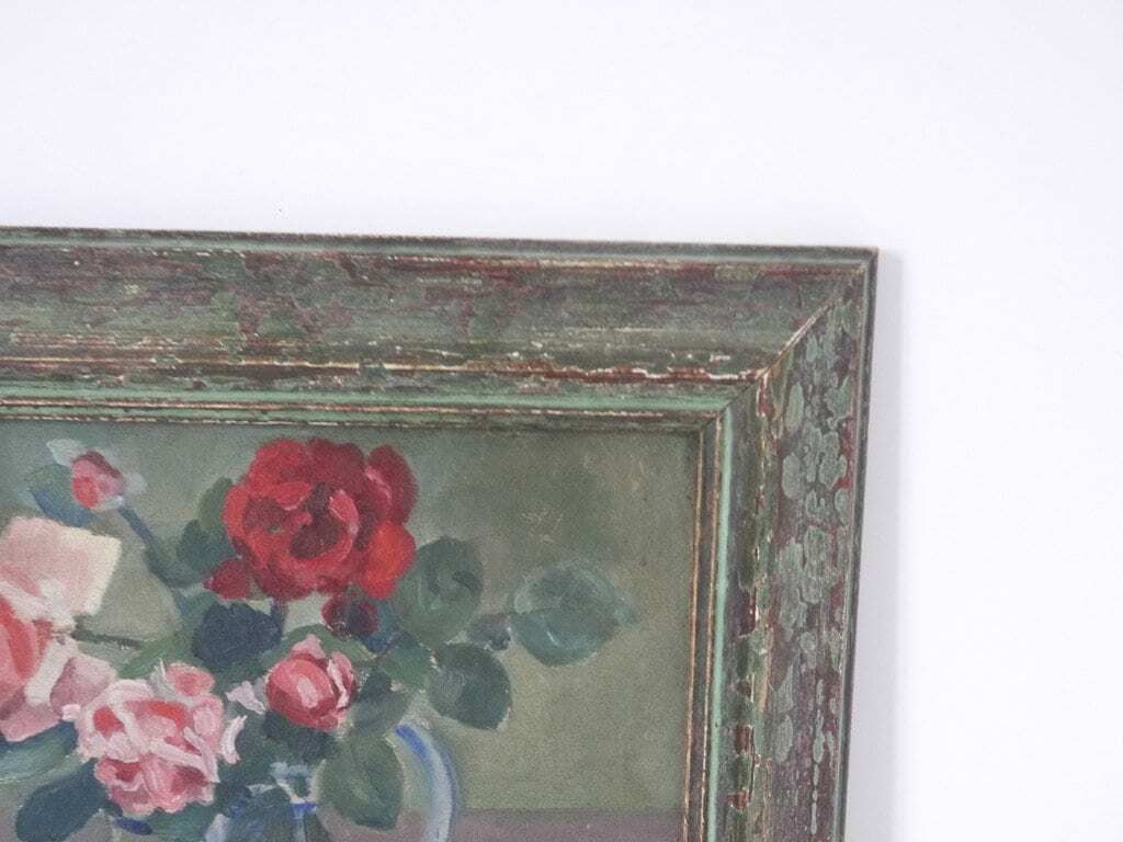 French Vintage Floral Red And Pink Roses Still Life Signed photo Art