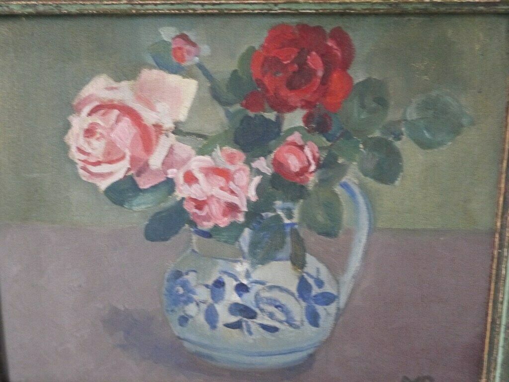 photo for sale French Vintage Floral Red And Pink Roses Still Life Signed