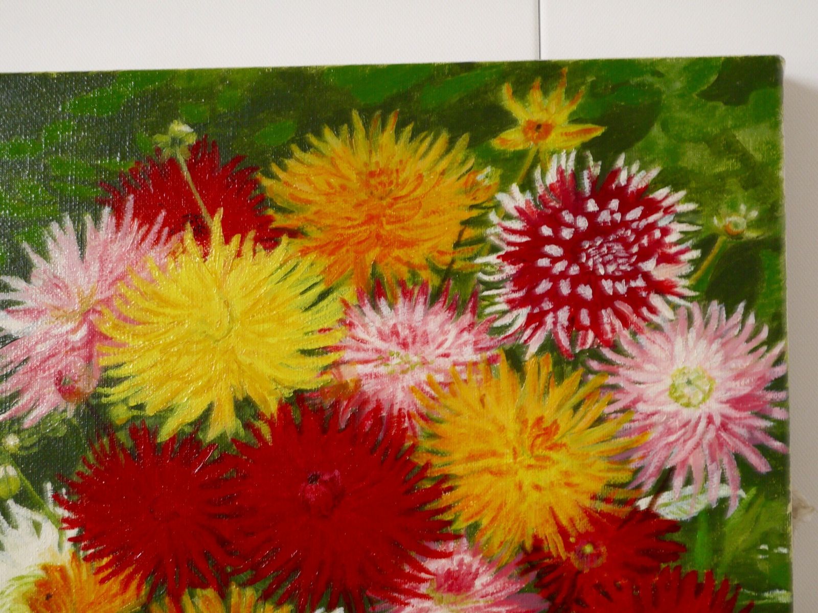 photo furniture French Vintage Still Life Floral Rustic Primitive Dahlias In Vase Mid Century Signed