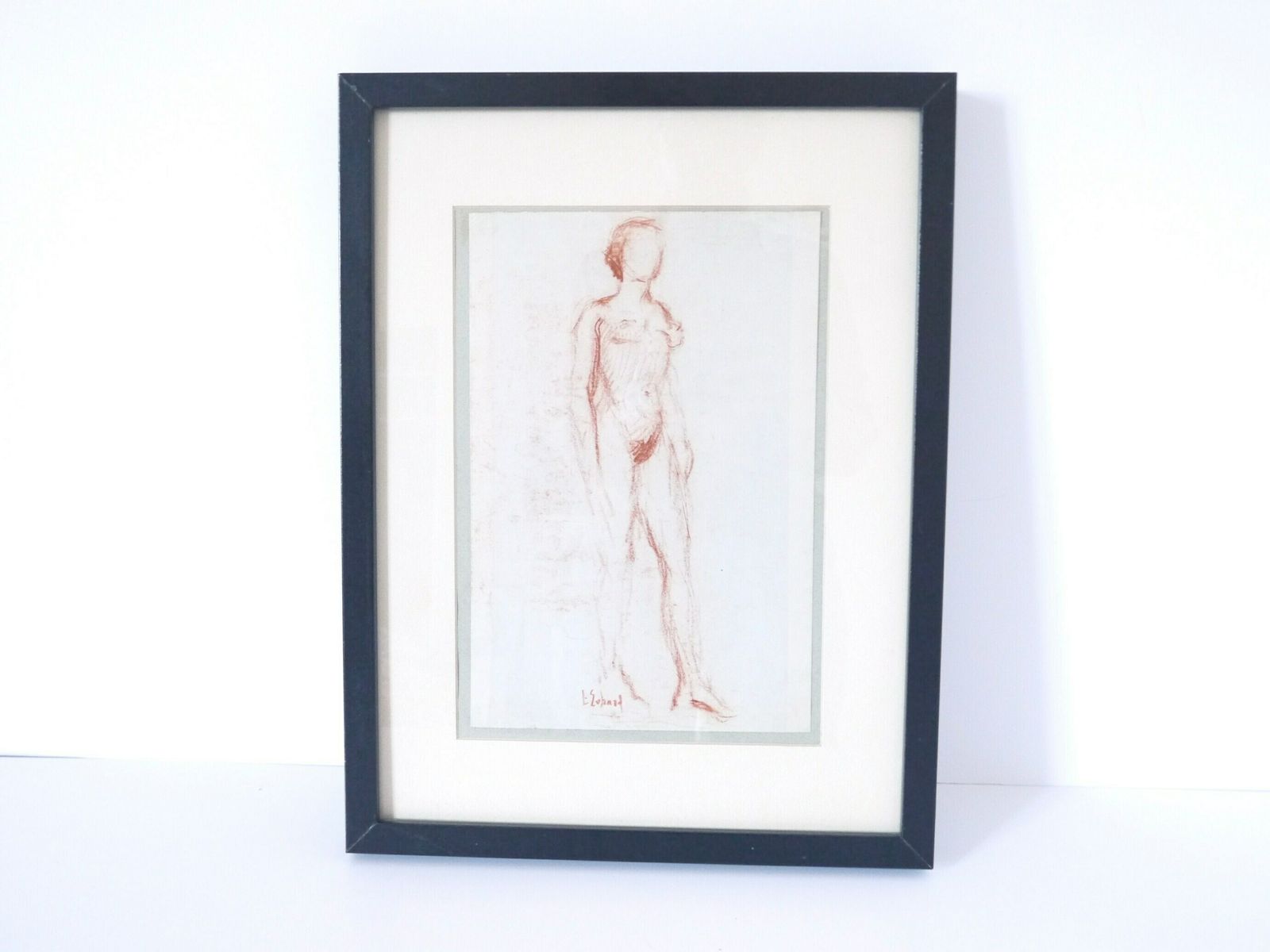 French Vintage Nude Charcoal Red Sketch Woman Portrait