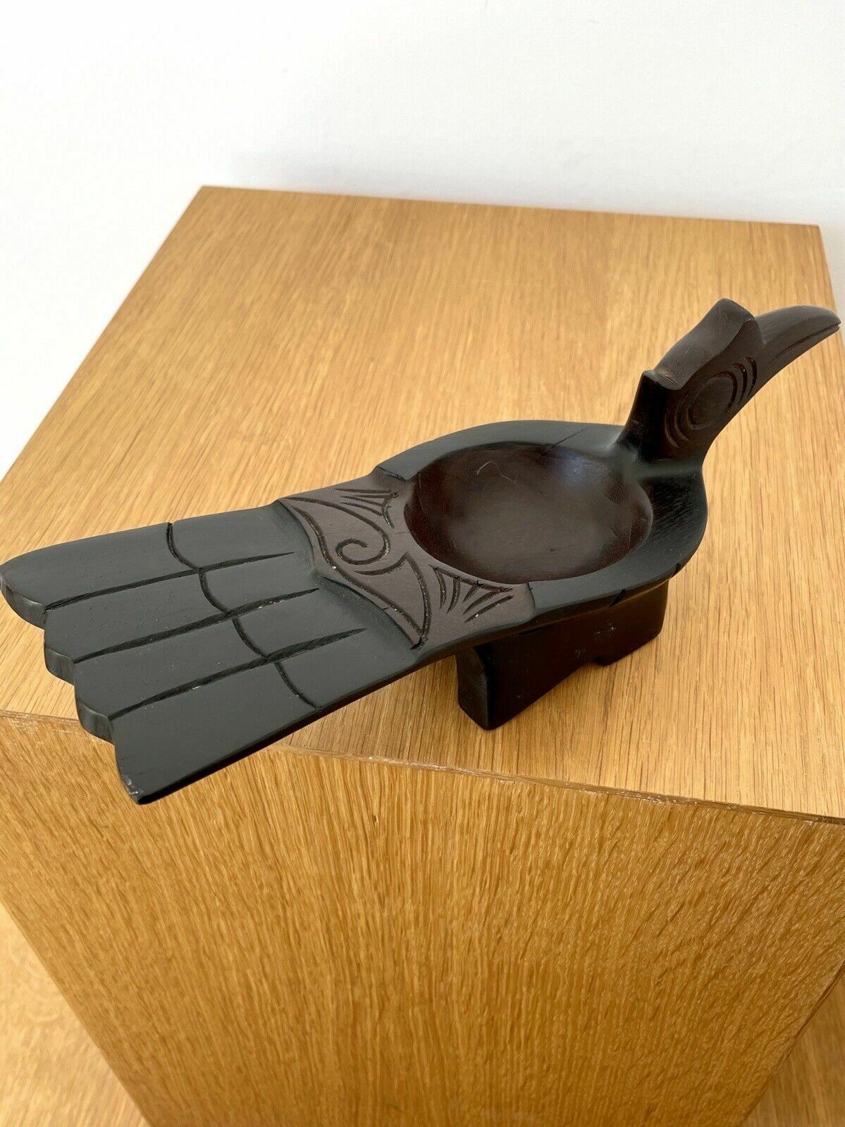 1950s Hornbill Rhinoceros Bird Hand Carved Wooden Bowl photo 100.0