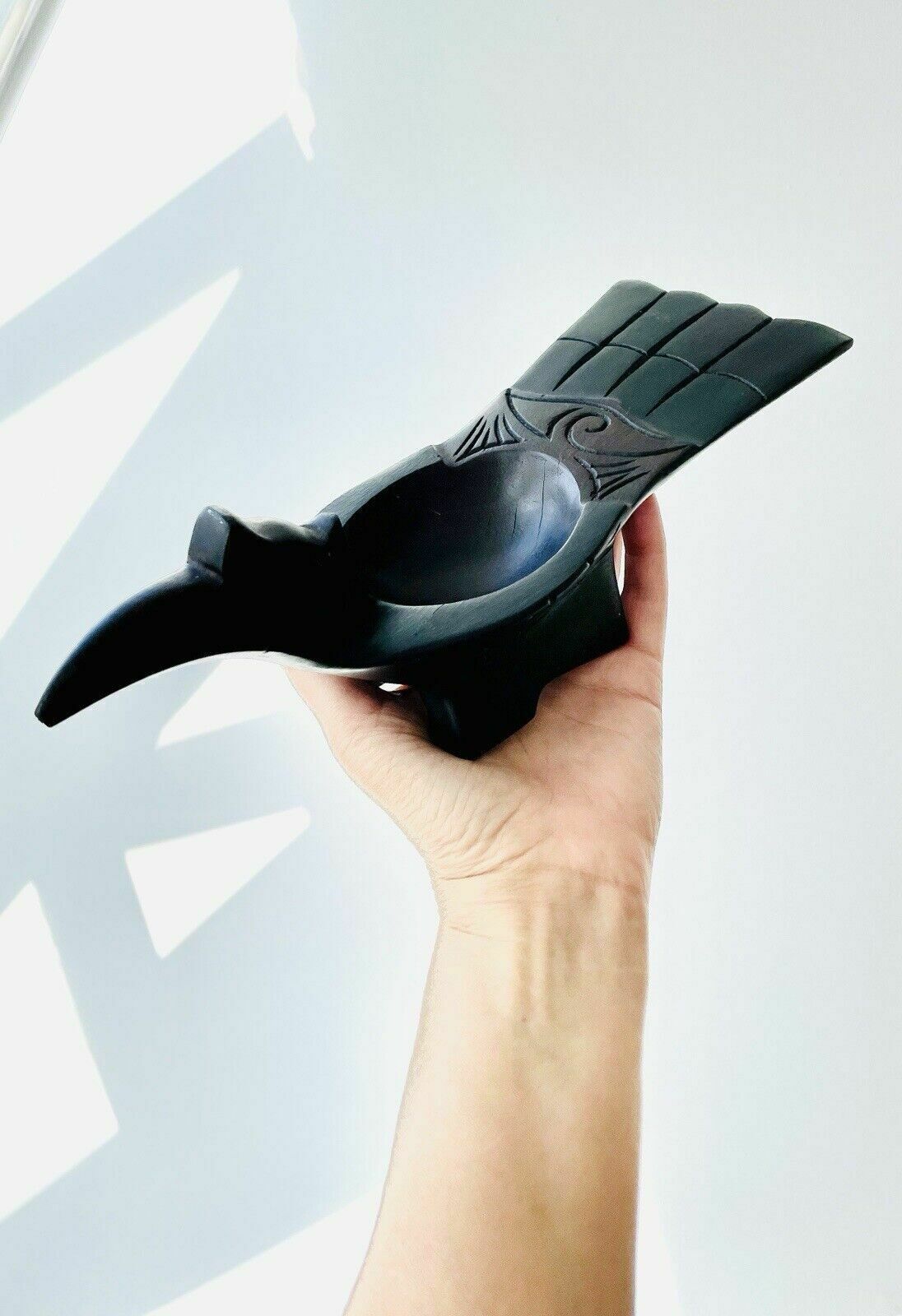 photo buy 1950s Hornbill Rhinoceros Bird Hand Carved Wooden Bowl