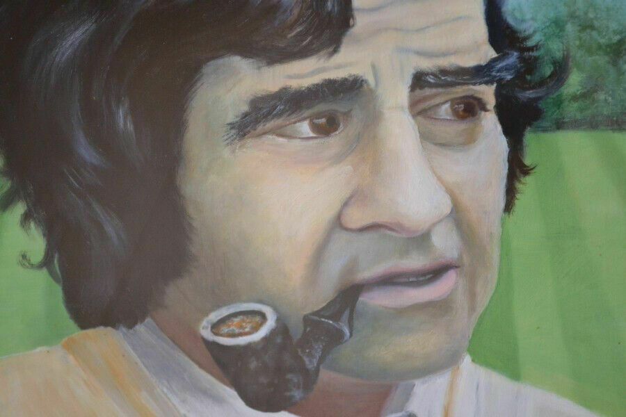 Original Oil On Board Of Cricket Player Fred Trueman photo Art