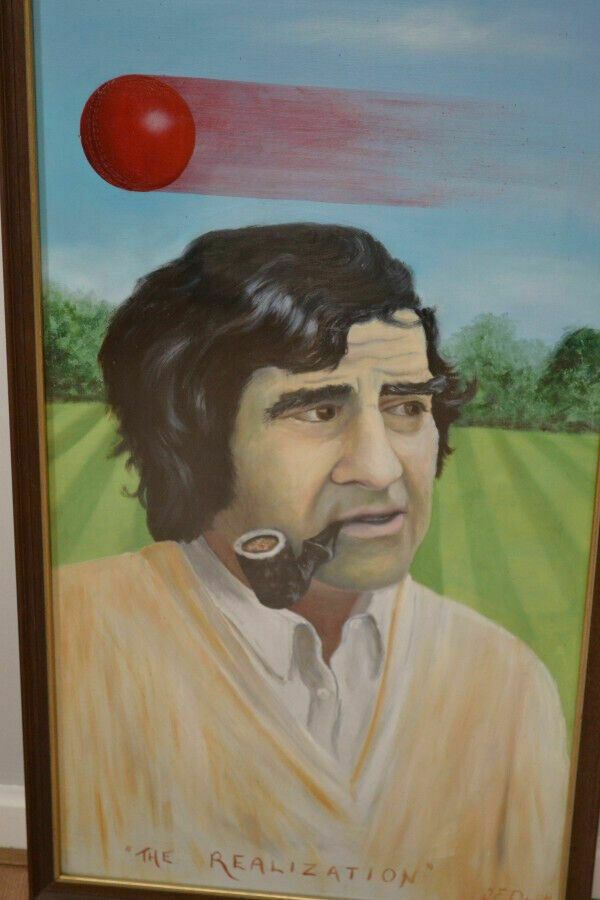 Original Oil On Board Of Cricket Player Fred Trueman photo 190.0