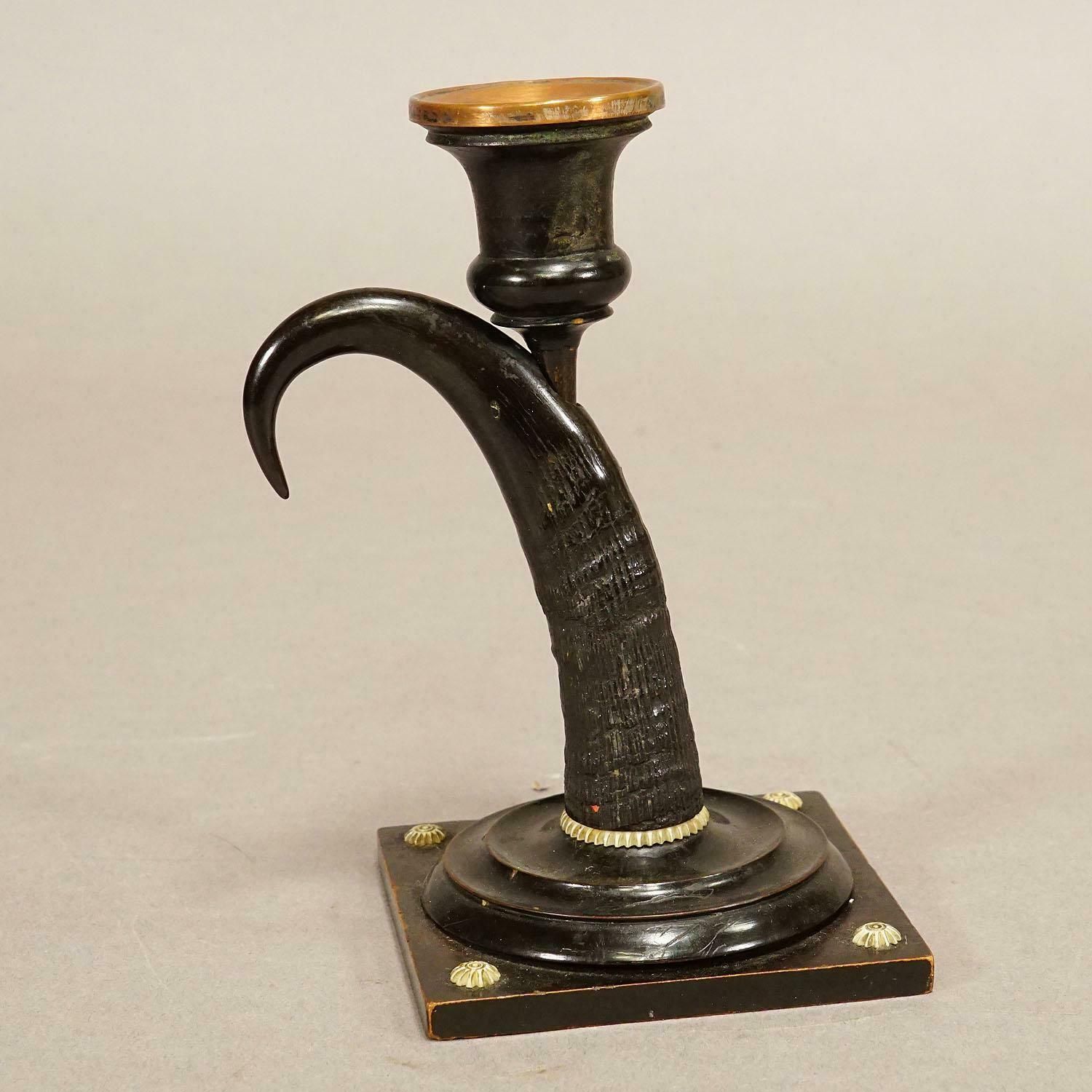 Antique Candle Stick With Real Chamois Horn, 19th Century photo furniture