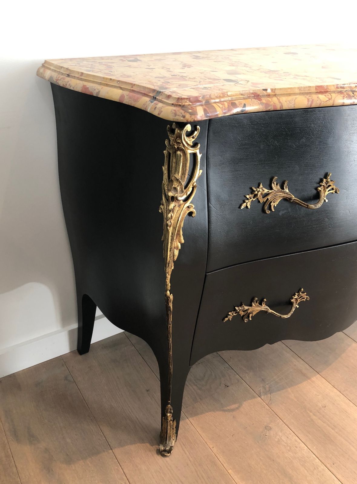 Ebonized Curved Chest Of Drawers Decorated With Bronze Elements Stamped By Beyne Roubaix photo for sale