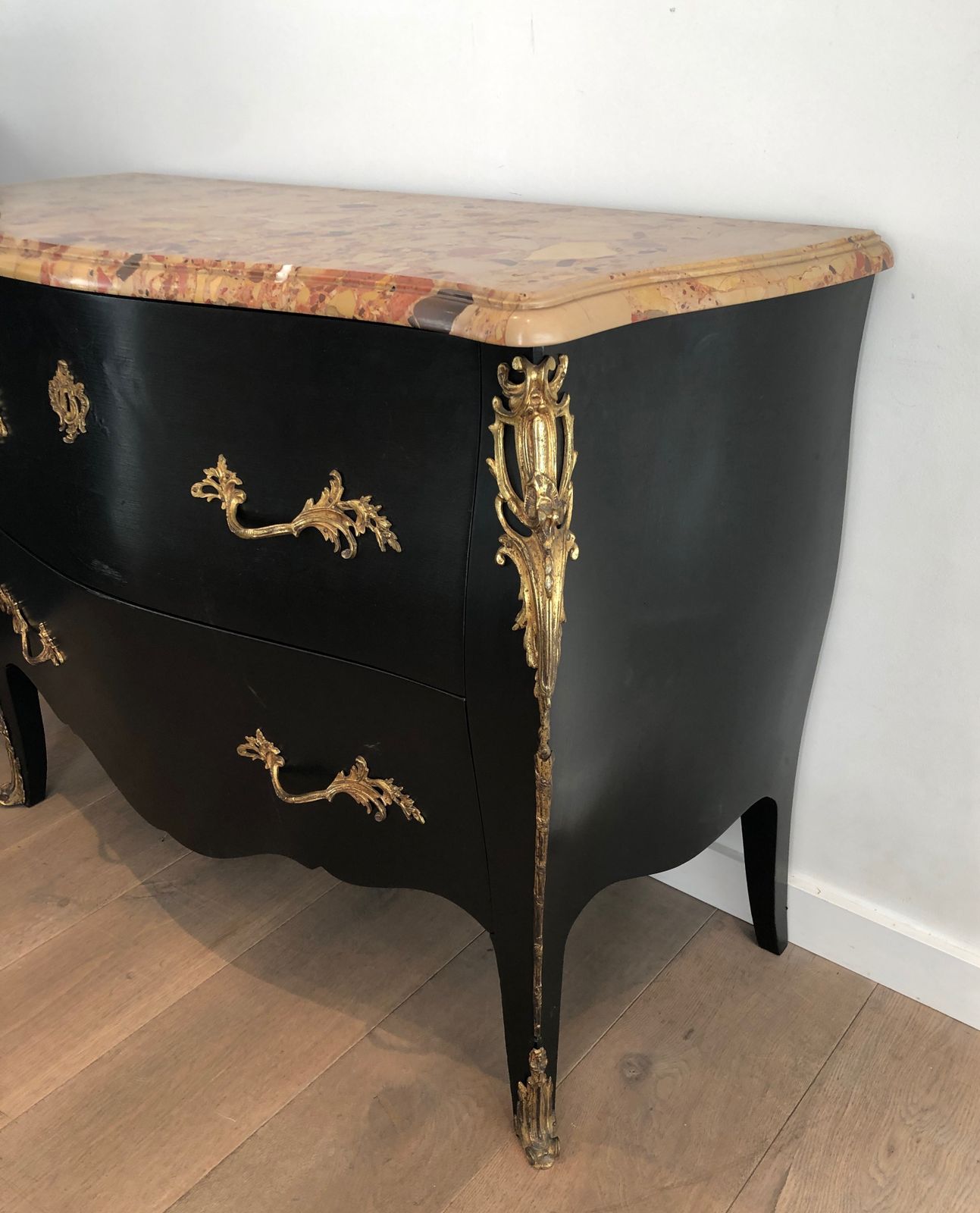 Ebonized Curved Chest Of Drawers Decorated With Bronze Elements Stamped By Beyne Roubaix photo Furniture