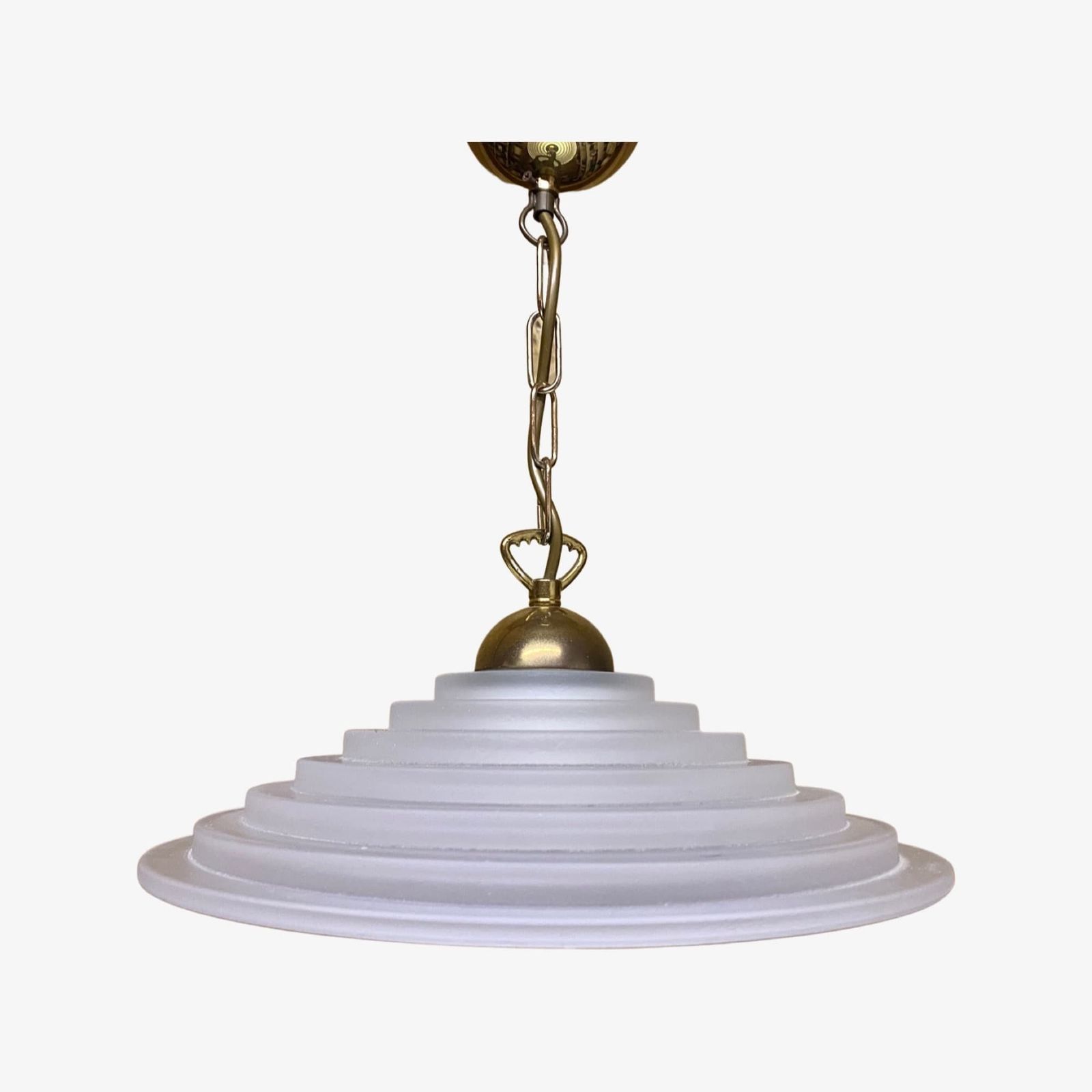 French Ribbed Glass Pendant Light | Mid Century Modern Lighting From France | Vintage Pendant Lighting With Brass Metal 1960s, 1970s