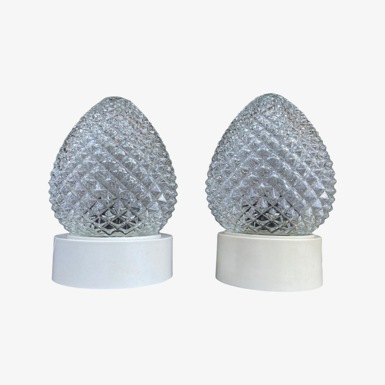 Glass Pine Cone Night Lights | Set Of 2 Vintage Pine Cone Shaped Night Lights With Corodex Base And Pineal Gland Glass Shades | Mid Century
