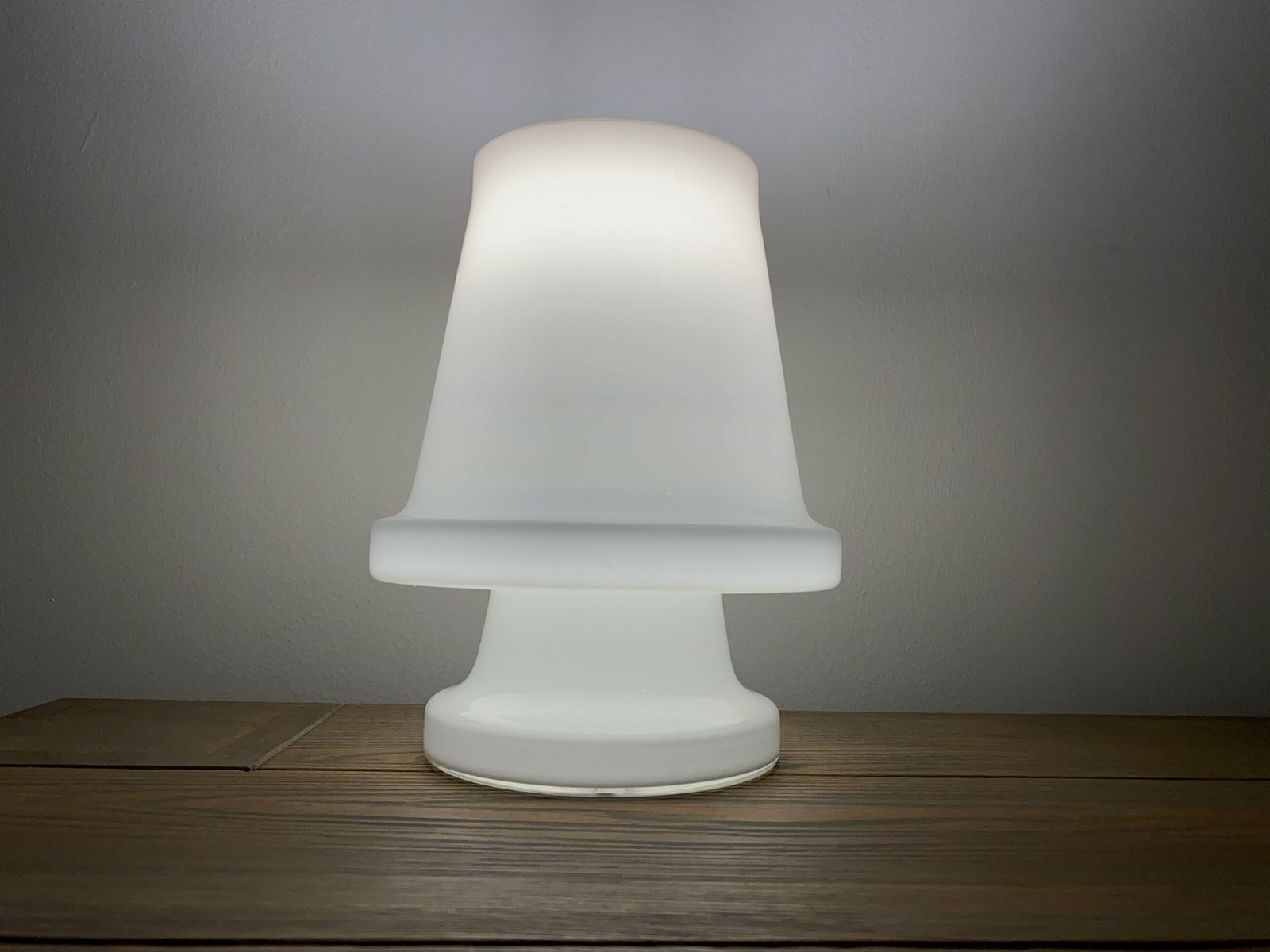 Glass Vintage Mushroom Table Lamp | White Glass Table Lamp, Desk Lamp, Night Light In Perfect Condition | 1960s Mid Century Modern Lighting photo furniture