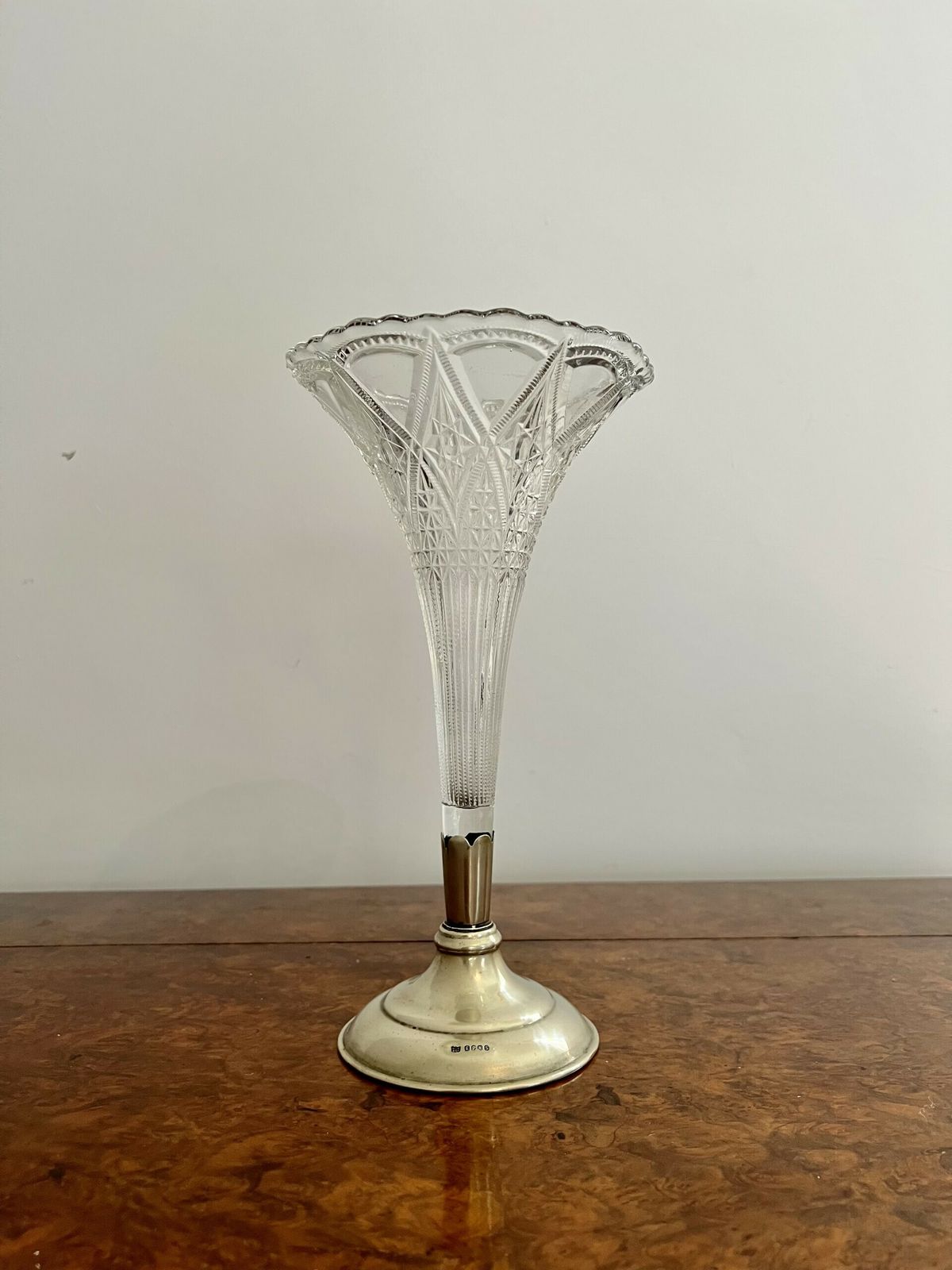 Fine Quality Edwardian Cut Glass And Silver Plated Fluted Spill Vase photo furniture