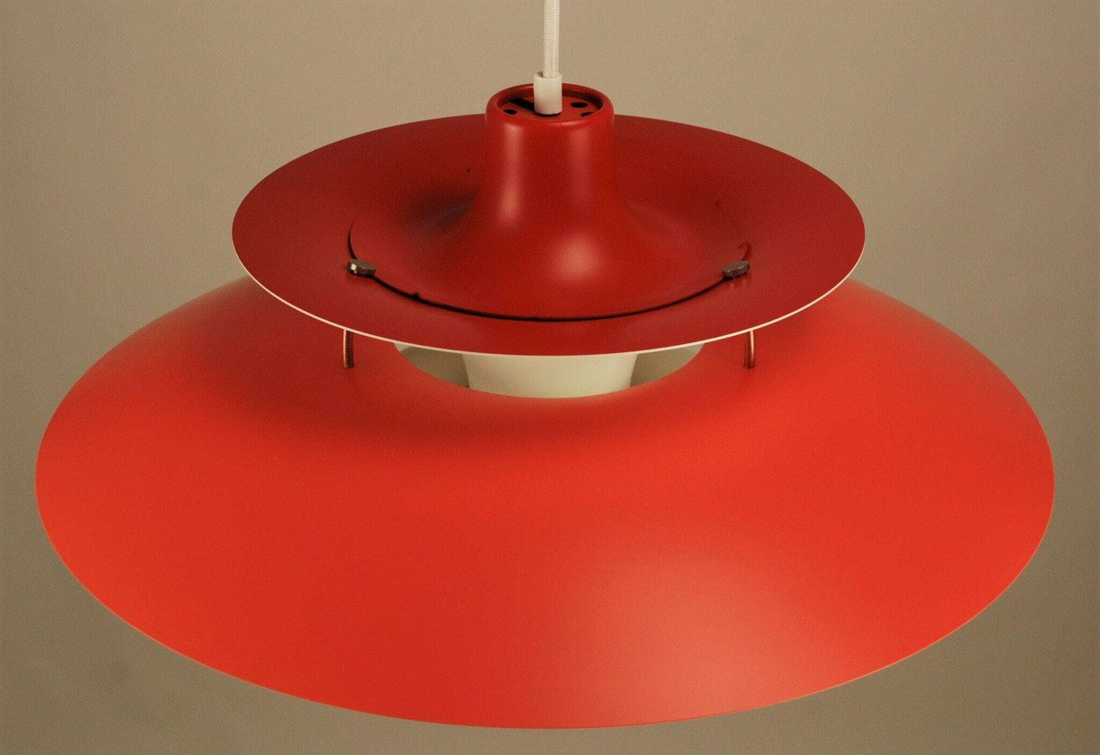 Custom Louis Poulsen Ph5 Pendant | Vintage 1970's 'Red/Peach/Light Pink' | Mid Century Modern Design By Poul Henningsen, Denmark photo furniture