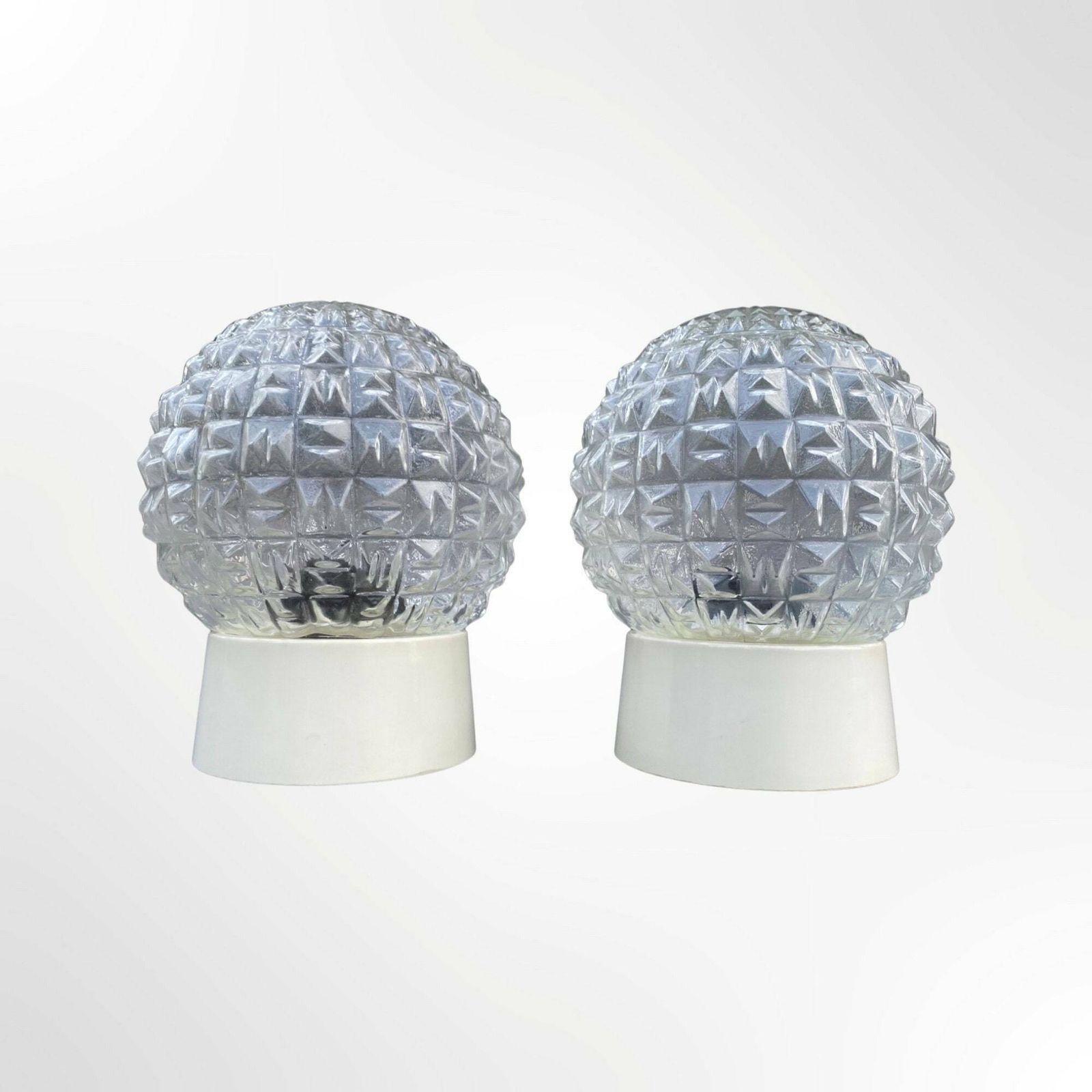 Set Of 2 Glass Globe Lamps | Dutch Design Vintage Table Lamps / Pendant Lighting | Mid Century Modern Lights photo Lighting