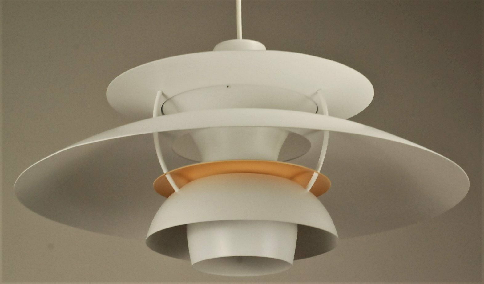 Custom Louis Poulsen Ph5 Pendant | Vintage 1970's Refurbished 'White With A Tint Of Pastel Yellow' Poul Henningsen Lamp photo Lighting