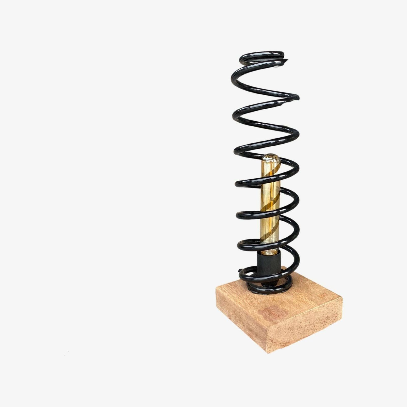 Upcycled Spring Lamp | Made With Black Metal Spring And Wooden Base | Industrial Look | Vintage Desk Lamp, Night Light, Table Lighting photo 177.0