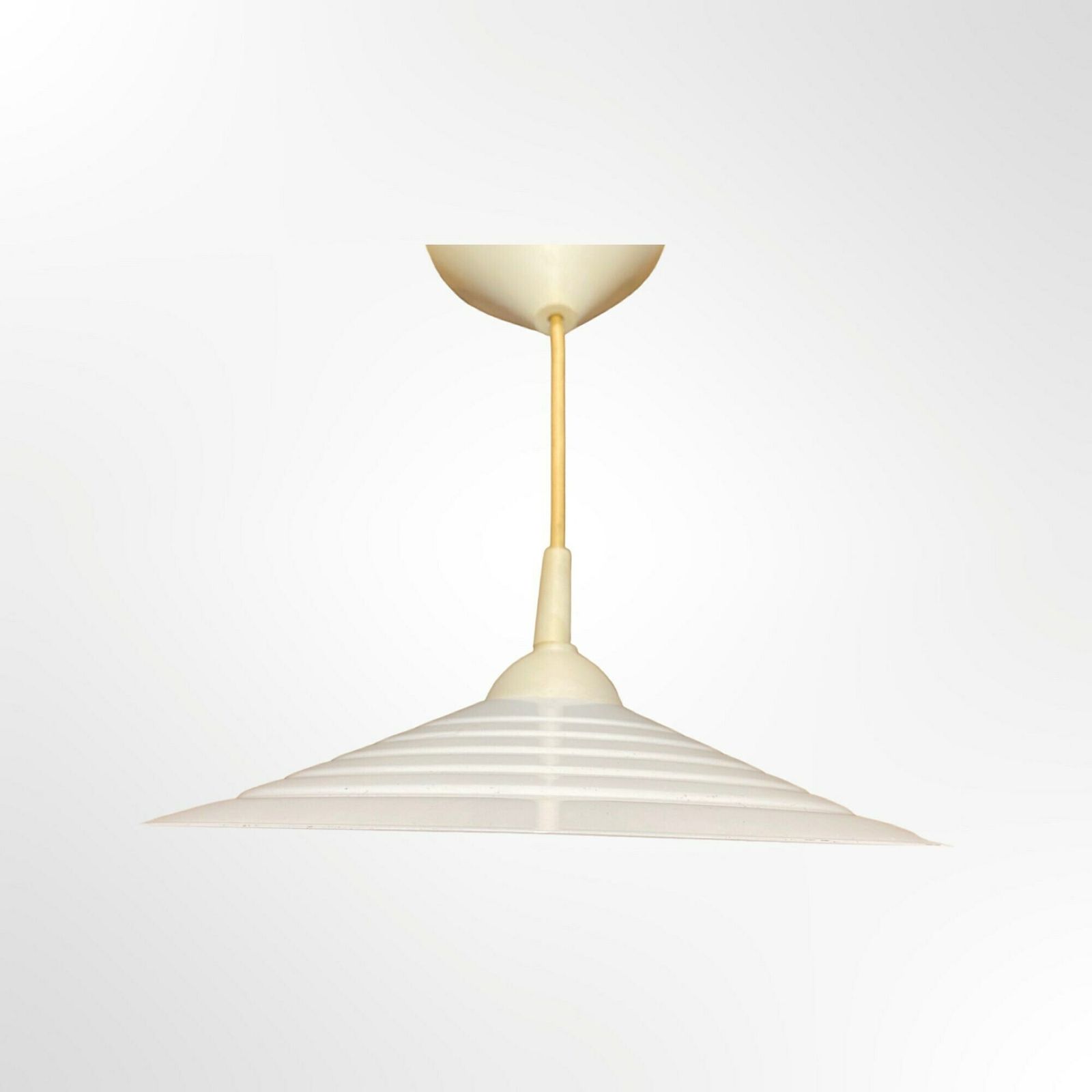 Vntg Danish Design 'Happy Light' | Mid Century Metal Pendant Light | White Steel Hanging Lamp Made In Denmark | Midcentury Danish Modern 60s photo vinterior