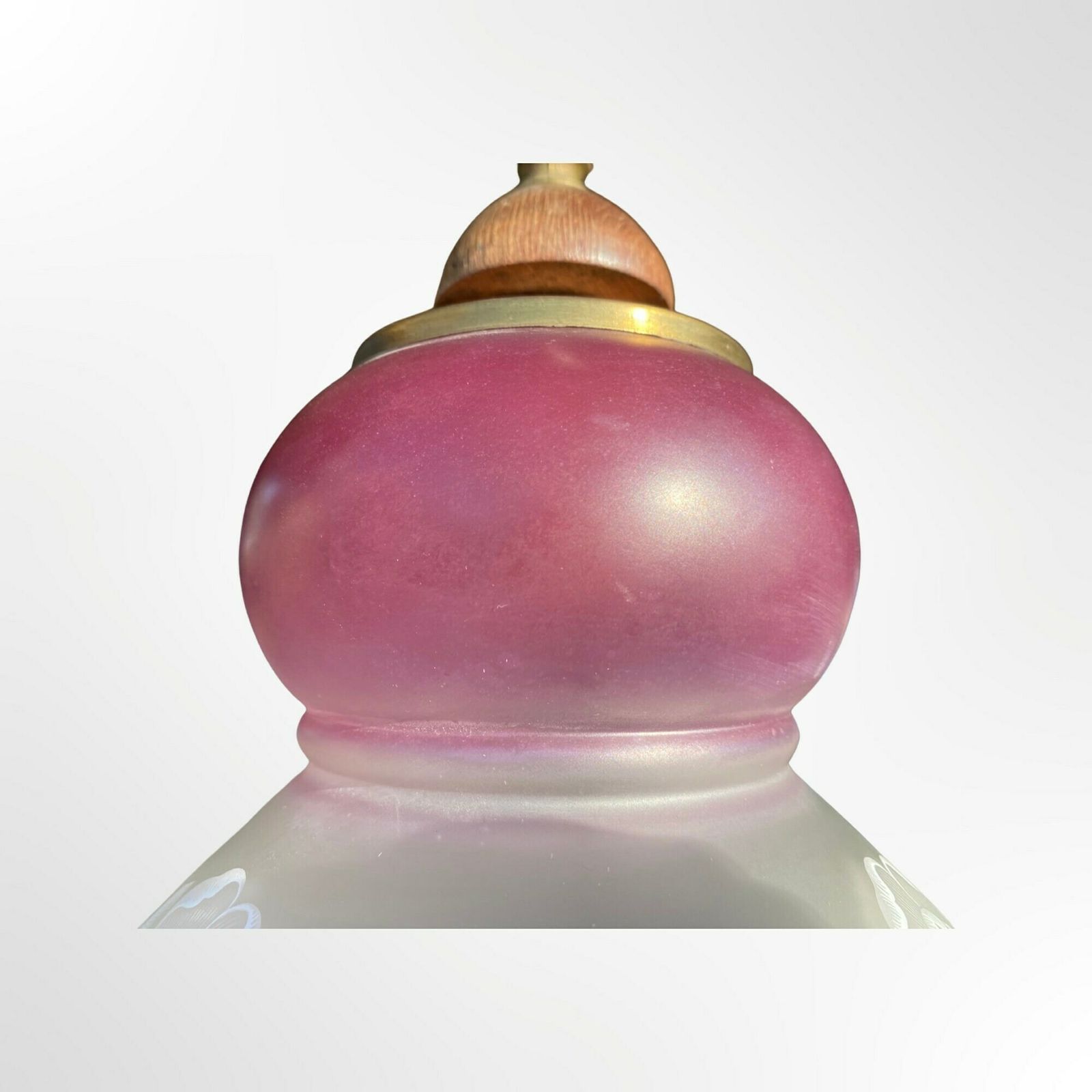 Art Deco Purple Flower Glass Lamp | 1950s Vintage Pendant Lamp Made Of Teak Wood, Brass Hanger And Handmade Glass Shade photo 204.0