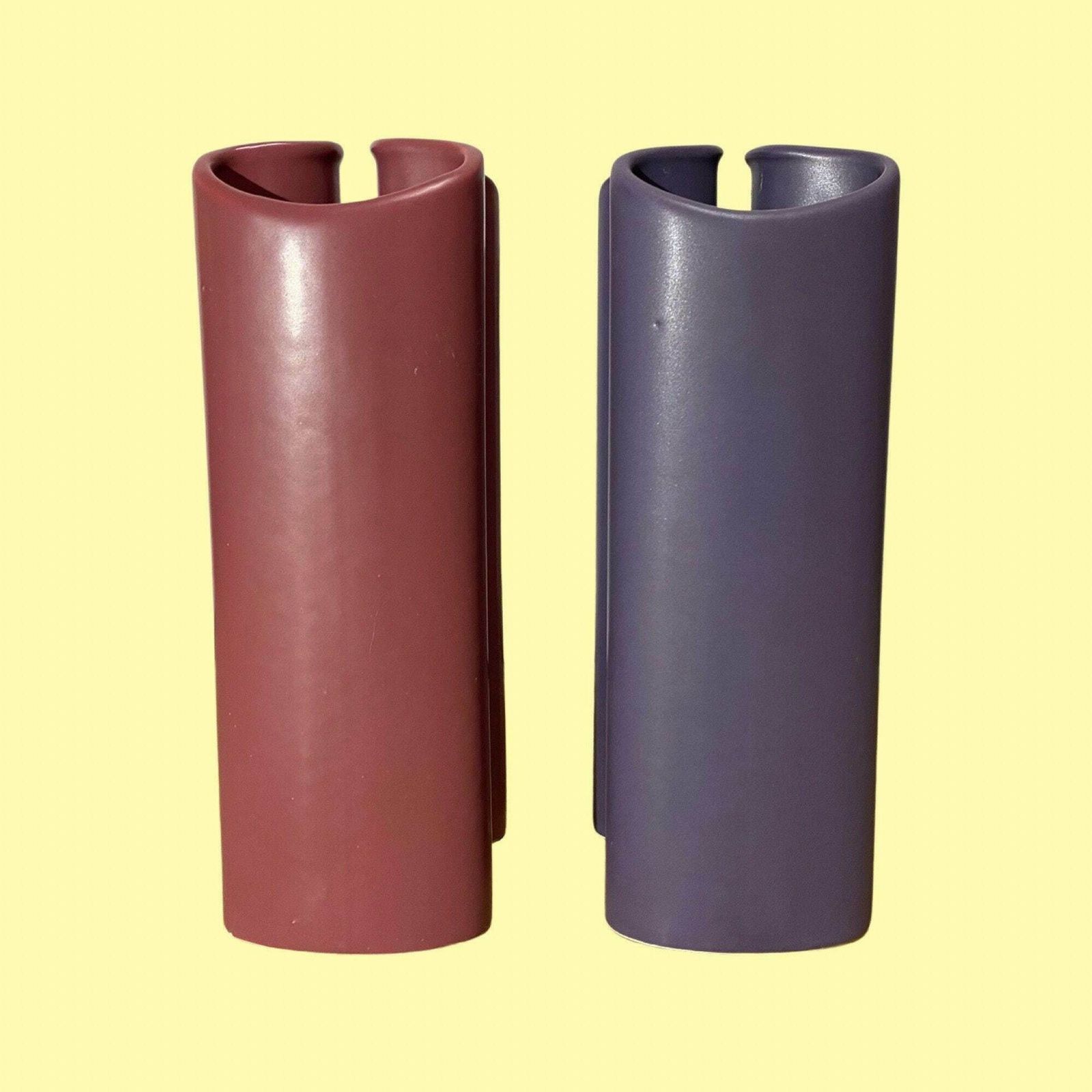 Set Of 2 Retro Pink/Purple Vases Made In Denmark | Fn Art Denmark Ceramic Pottery Vases | Scandinavian Pottery   Ceramic Planter Pink Purple photo vinterior