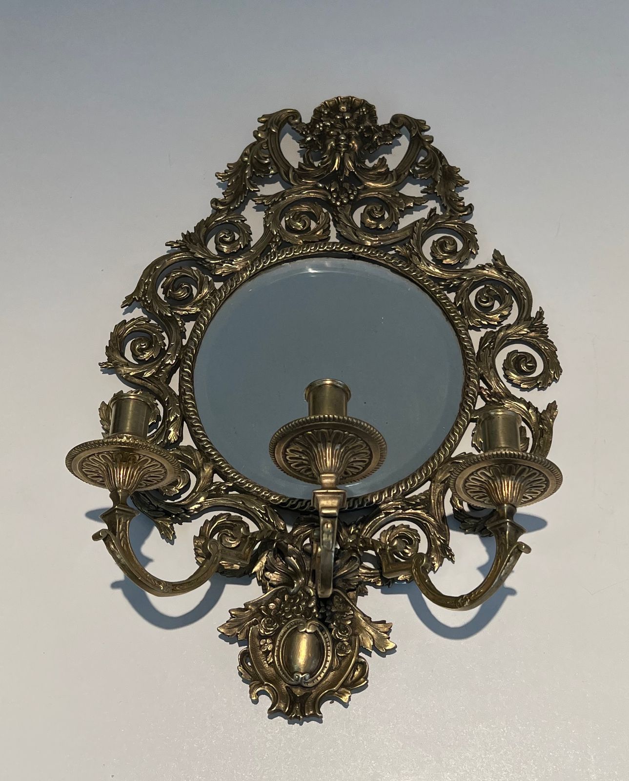 Important Pair Of Louis XIV Style Sconces In Bronze And Mirror photo vinterior
