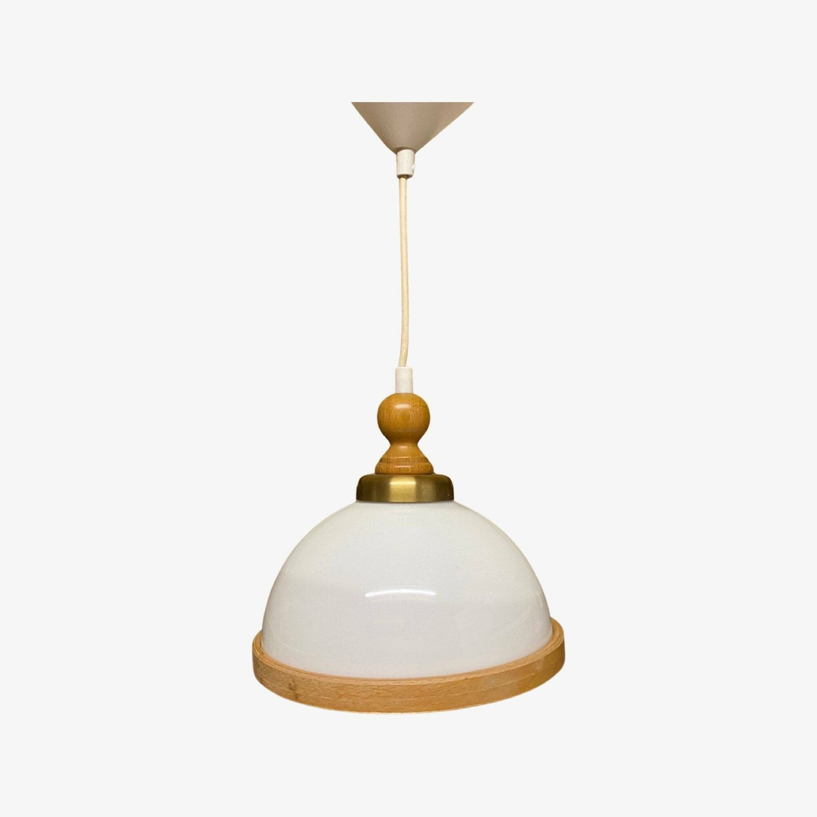 Design Lamp From Sweden | Mid Century Modern Lighting From Sweden | Oak Wood Edge And White Plexiglass Lampshade | Vintage Pendant Lighting photo for sale