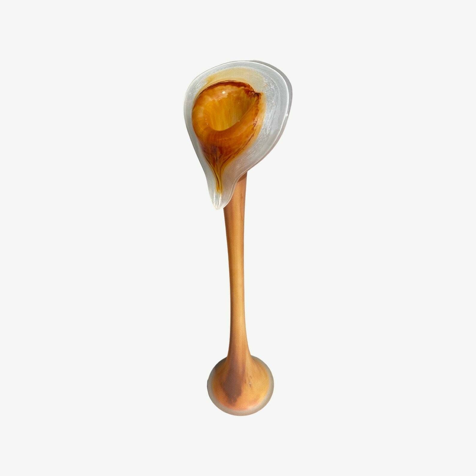 Rare Old Hand Blown Glass Sculptures | Set Of 2 Orange Handblown Home Decor Vases | Matte Outside / Shiny Inside photo furniture