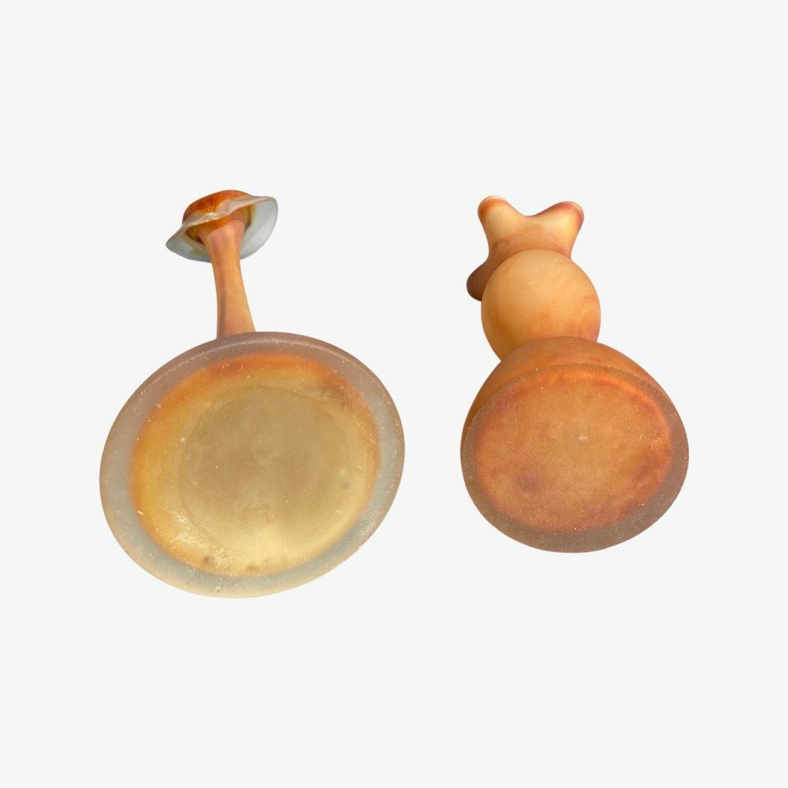Rare Old Hand Blown Glass Sculptures | Set Of 2 Orange Handblown Home Decor Vases | Matte Outside / Shiny Inside photo 196.0