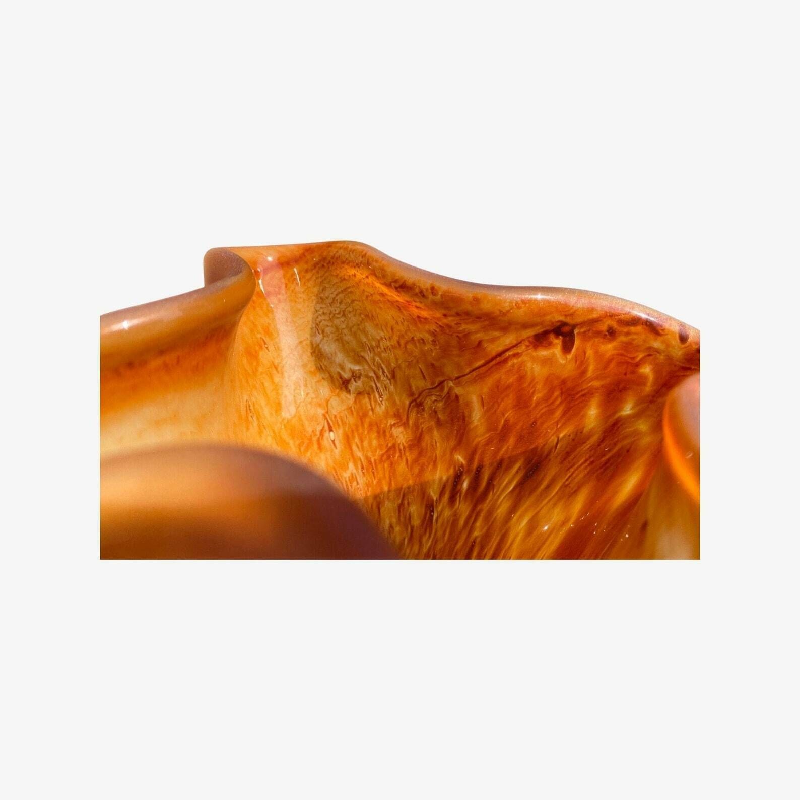 Rare Old Hand Blown Glass Sculptures | Set Of 2 Orange Handblown Home Decor Vases | Matte Outside / Shiny Inside photo vinterior