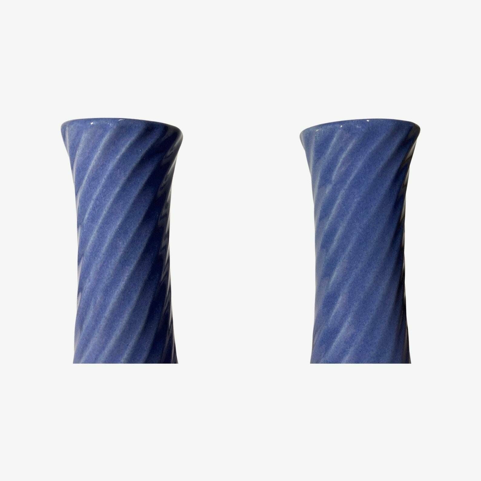 60s Babyblue Candlestick Holders | Set Of 2 Handmade Vintage Candle Holders From Denmark | Amazing Spiral Ceramic Pattern Midcentury Design photo 102.0