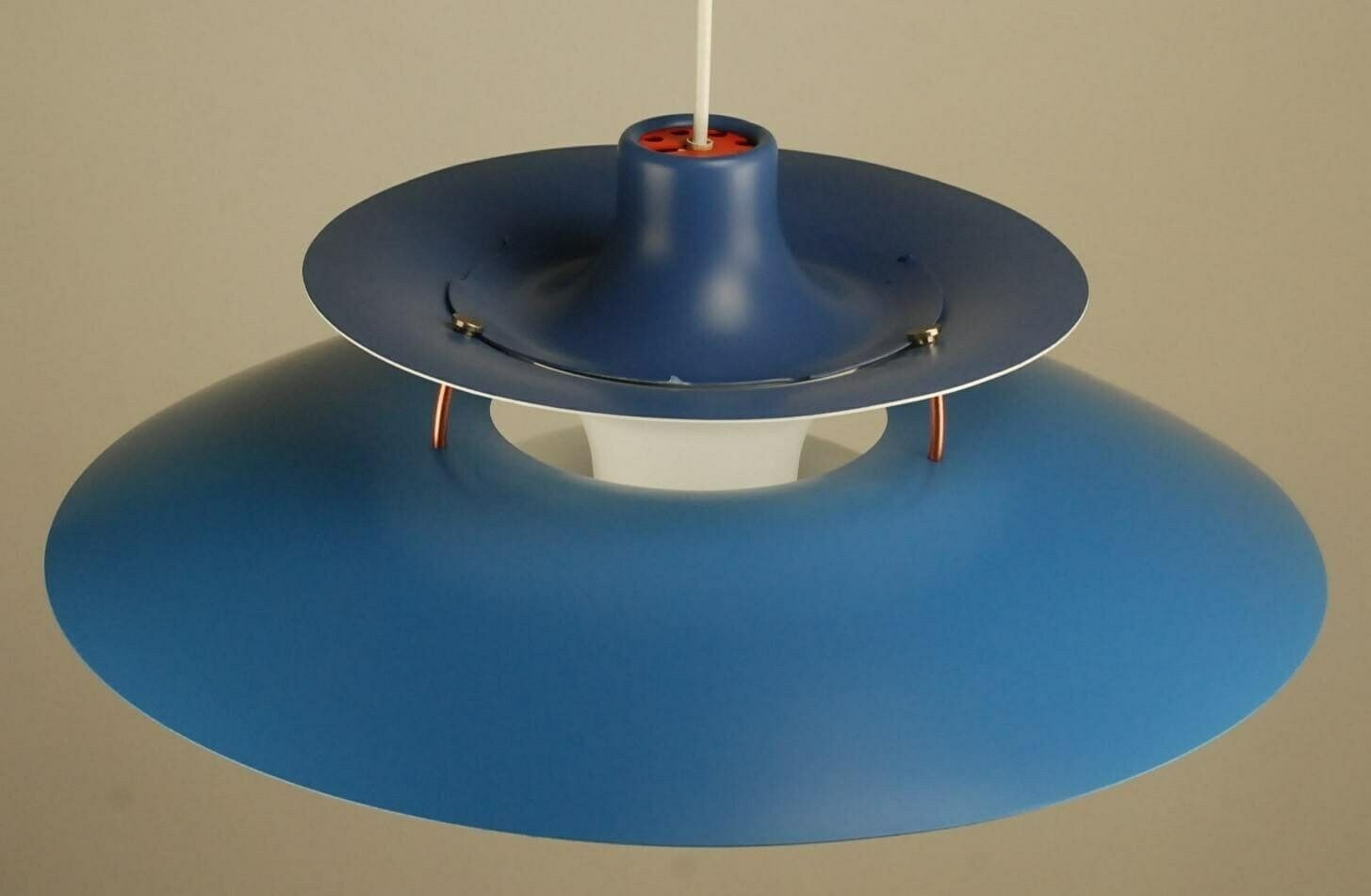 Hues Of Blue Louis Poulsen Ph5 Original Restored Pendant Lamp With Orange ‘Anti Glare Ring’ photo 950.0