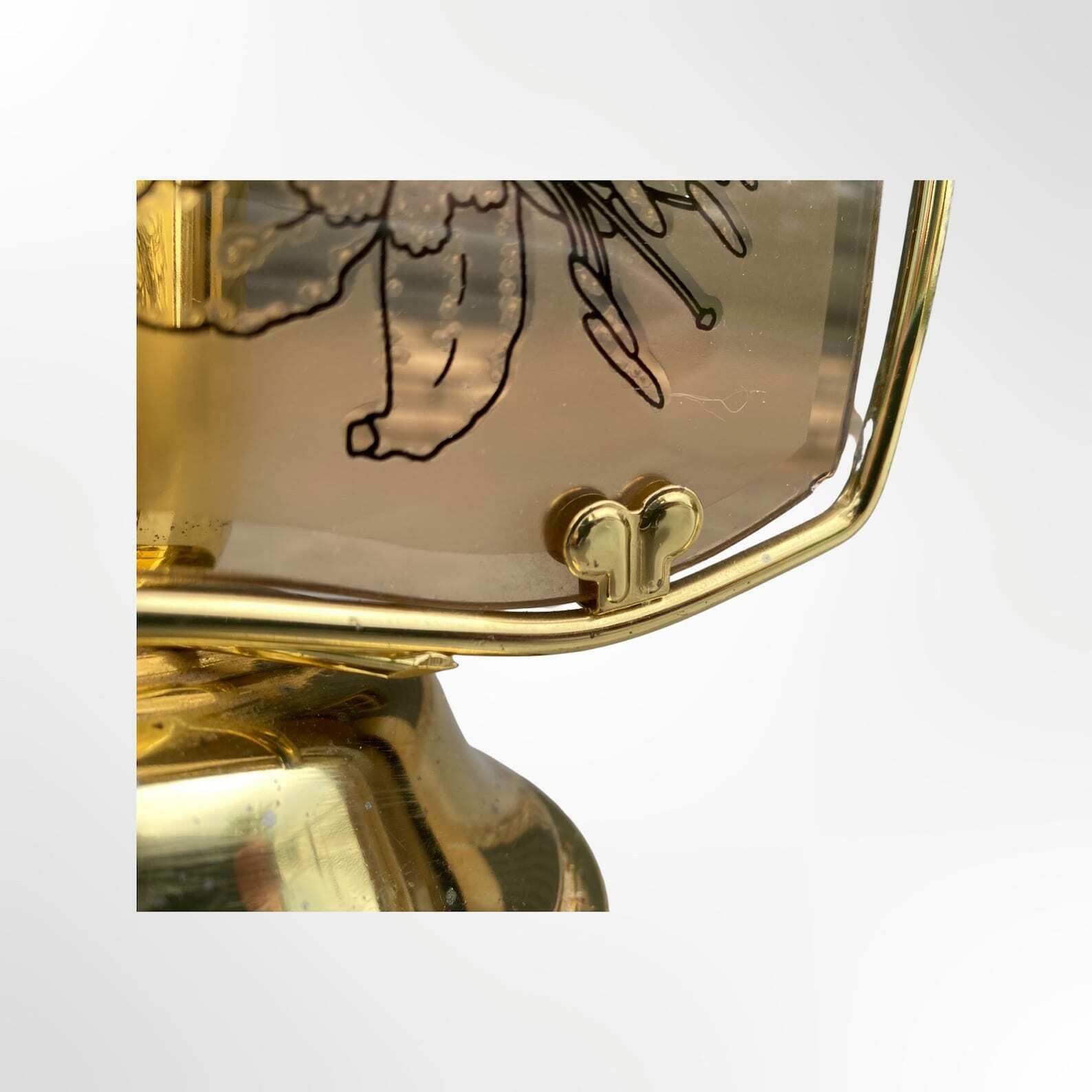 Vntg Sailboat Lamp | Mid Century Modern Light Made Of Brass And Glass | Flower Pattern Glass | Vintage Desk Lamp | Vintage Table Lamp 1960s photo vinterior