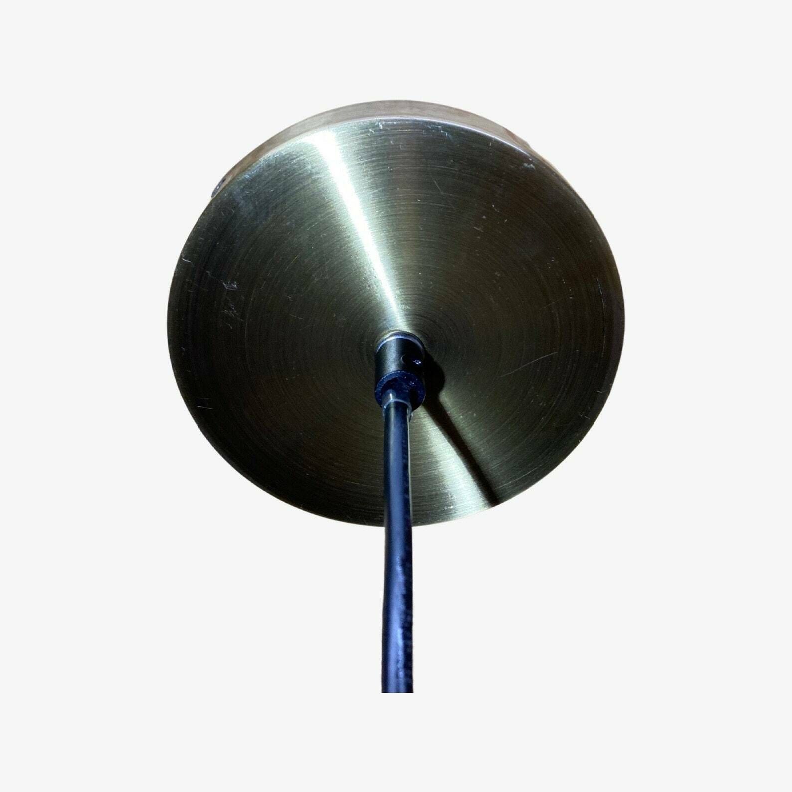 60s Gold Retro Ball Lamp | Vintage Golden Brushed Pendant Light | Dutch Designer Lighting | Metal photo for sale