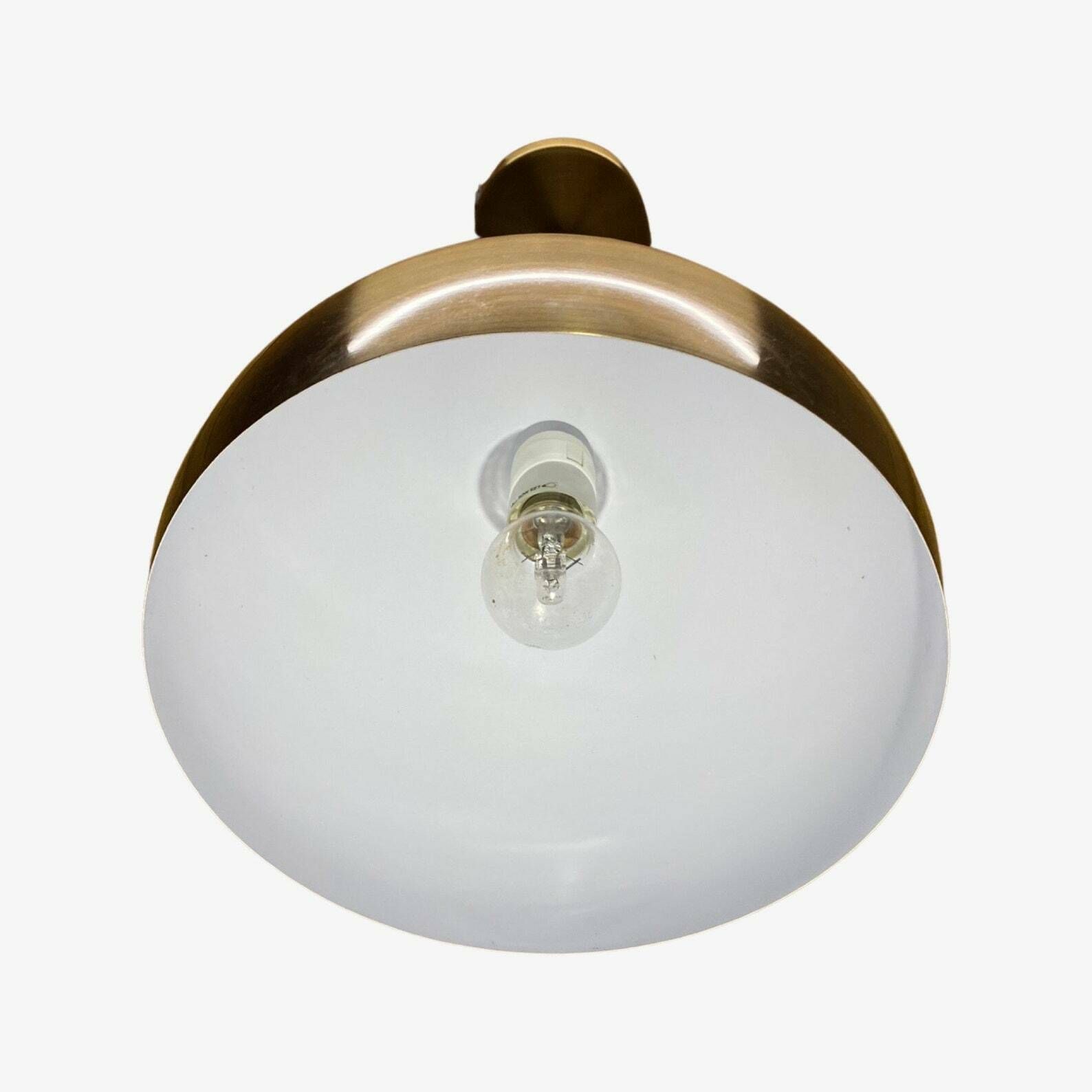 60s Gold Retro Ball Lamp | Vintage Golden Brushed Pendant Light | Dutch Designer Lighting | Metal photo Lighting