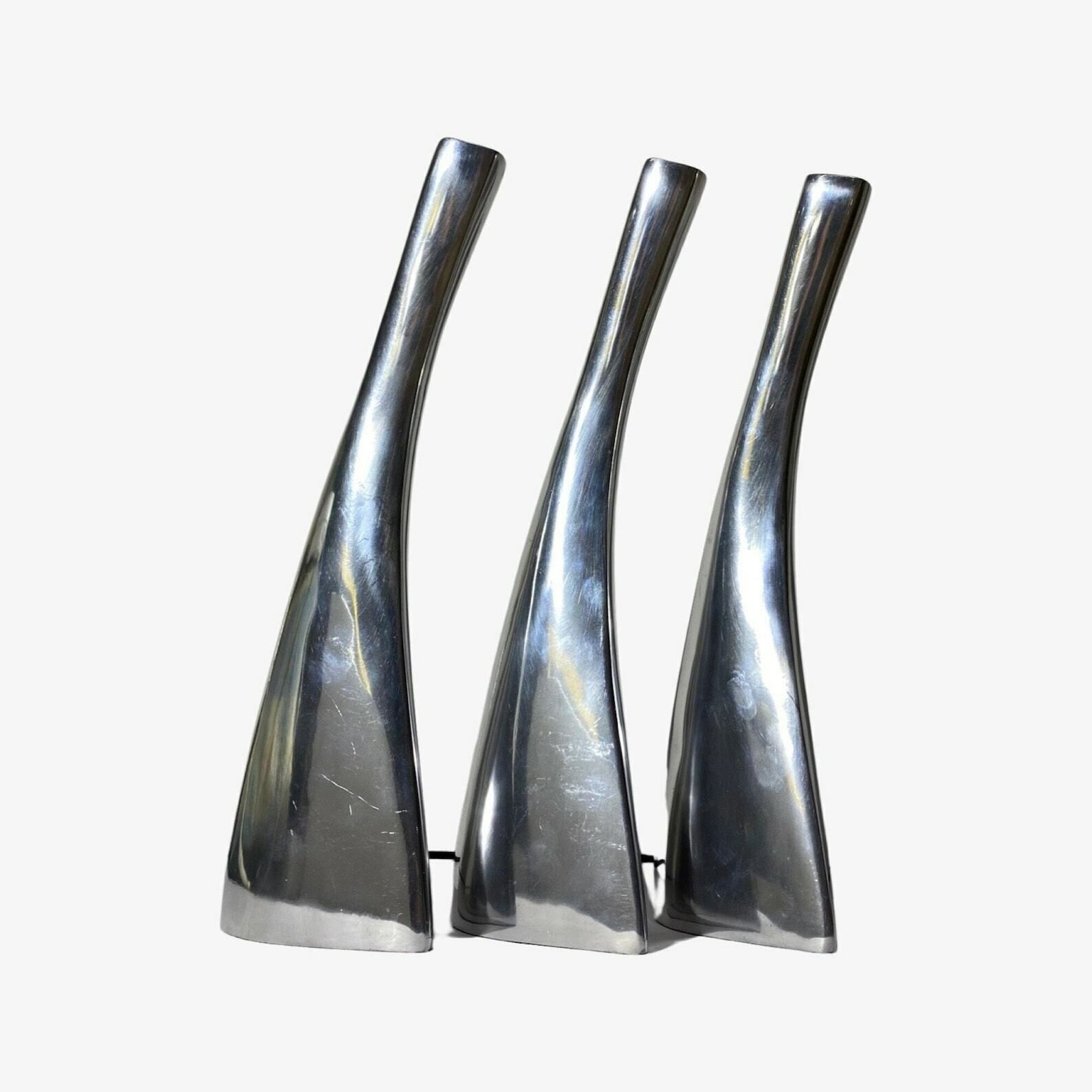 Set Of 3 Silver Retro Candlestick Holders | 3 Silver Colored Design Candle Holders From Denmark In Good Condition