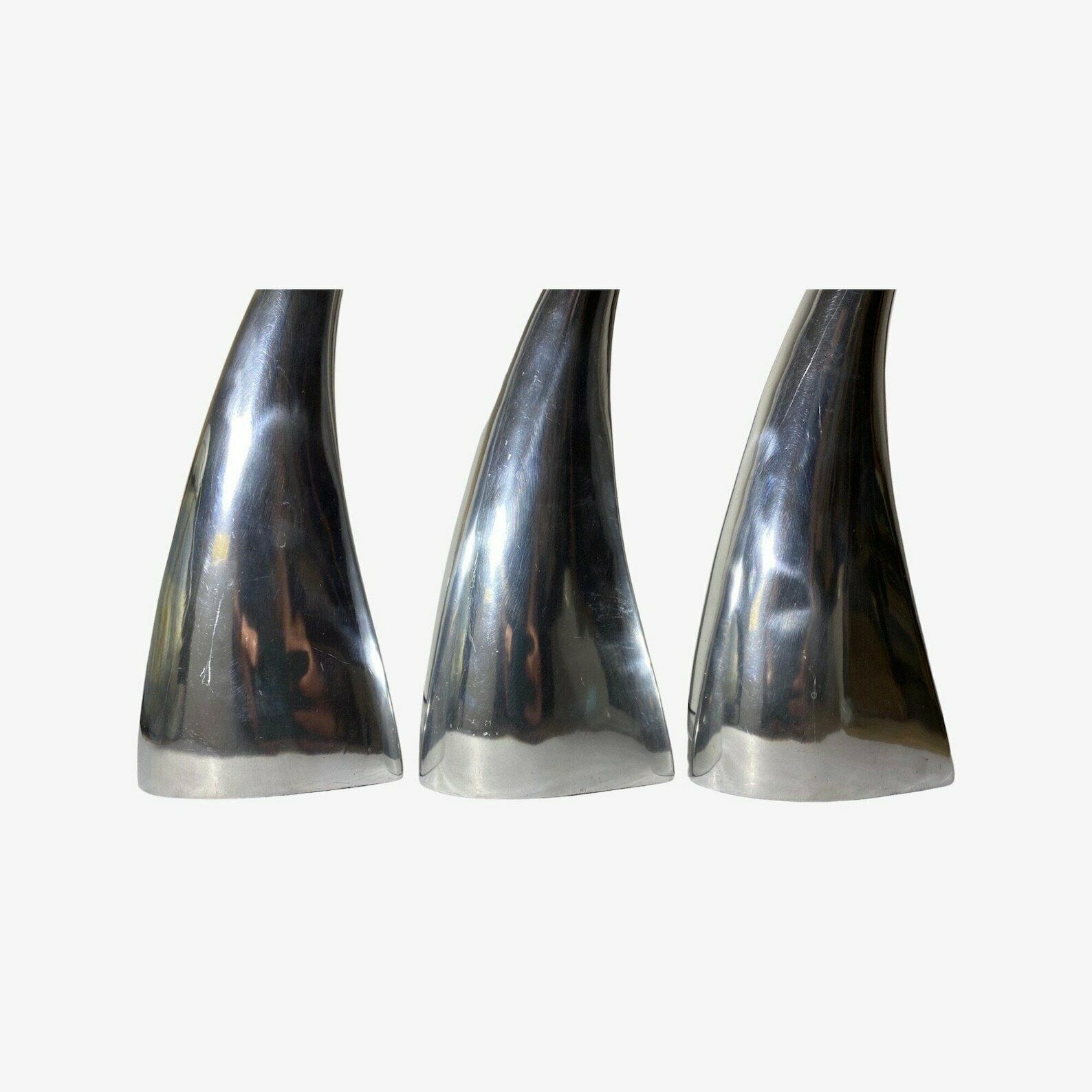Set Of 3 Silver Retro Candlestick Holders | 3 Silver Colored Design Candle Holders From Denmark In Good Condition photo for sale